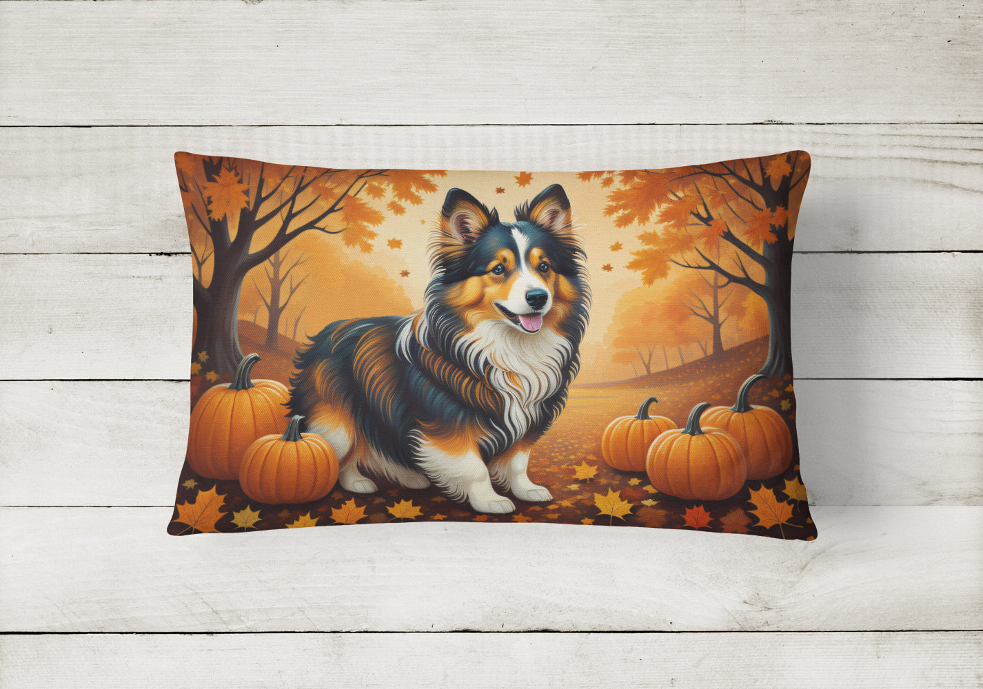 Sheltie Fall Fabric Decorative Pillow