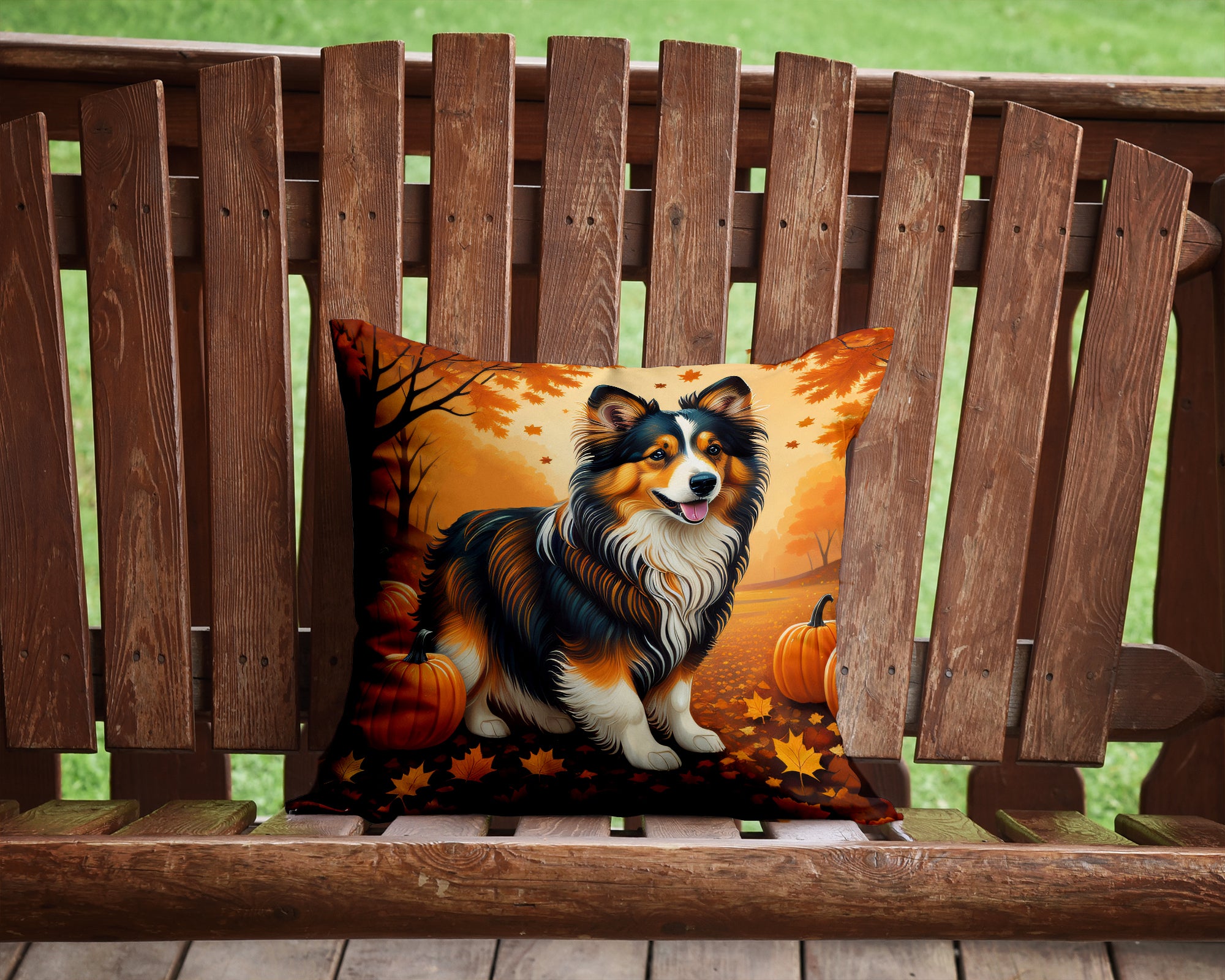 Sheltie Fall Fabric Decorative Pillow