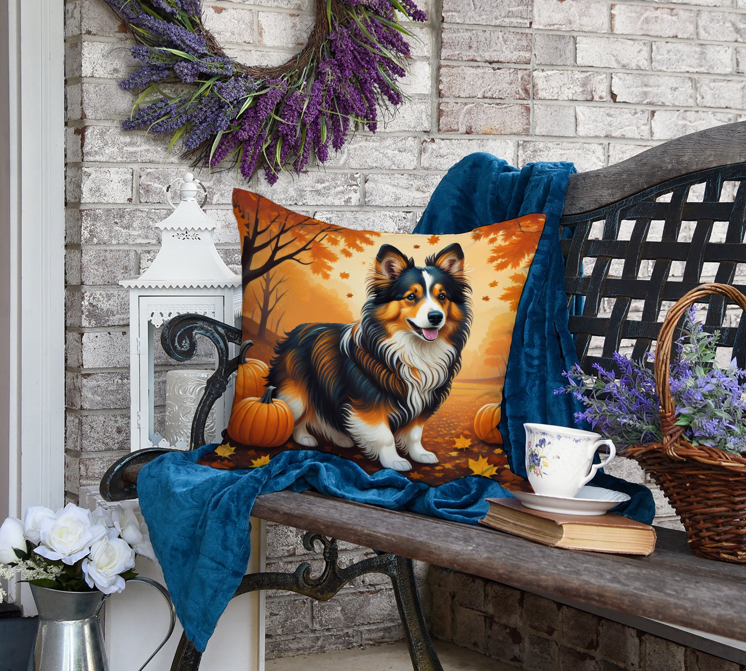 Sheltie Fall Fabric Decorative Pillow