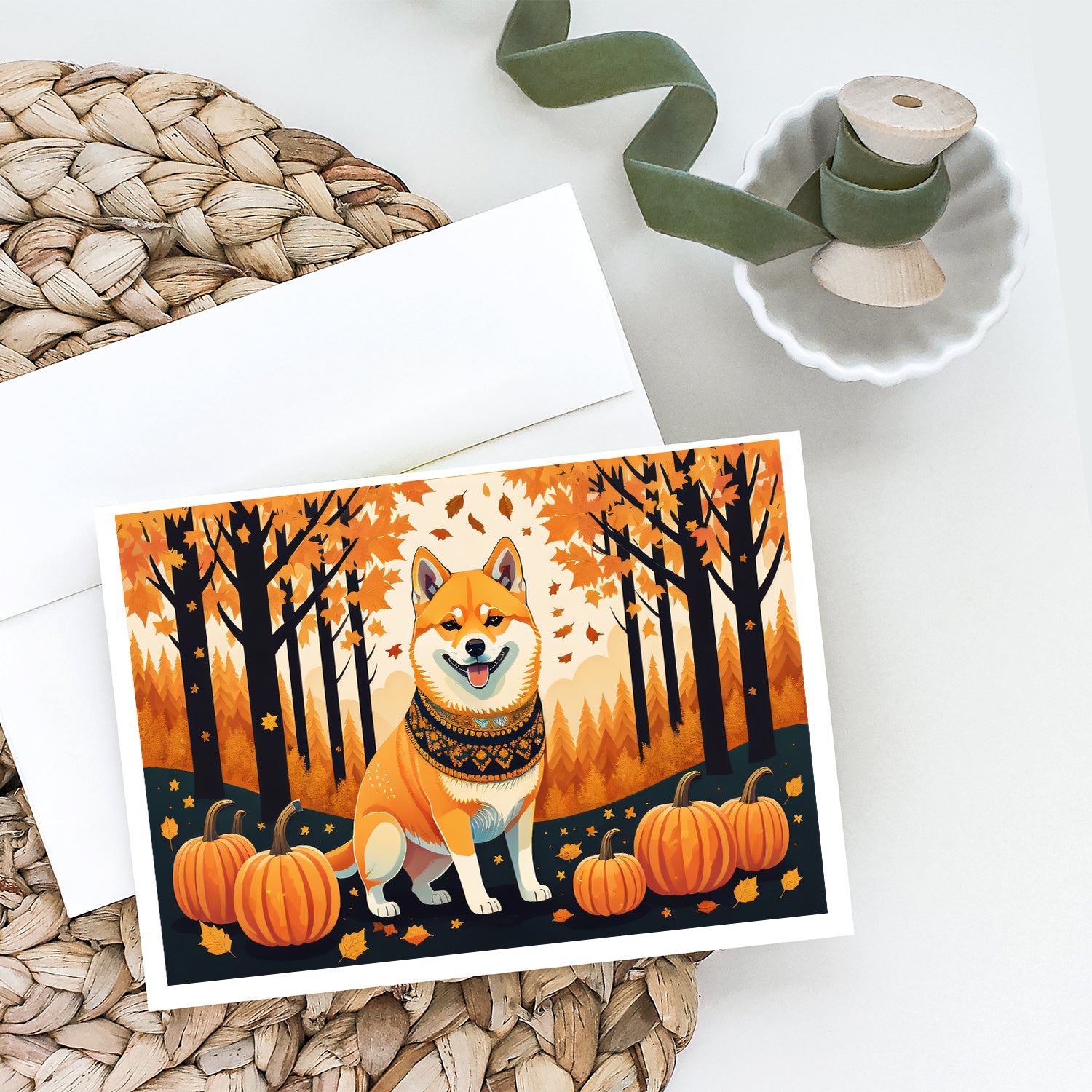 Shiba Inu Fall Greeting Cards and Envelopes Pack of 8