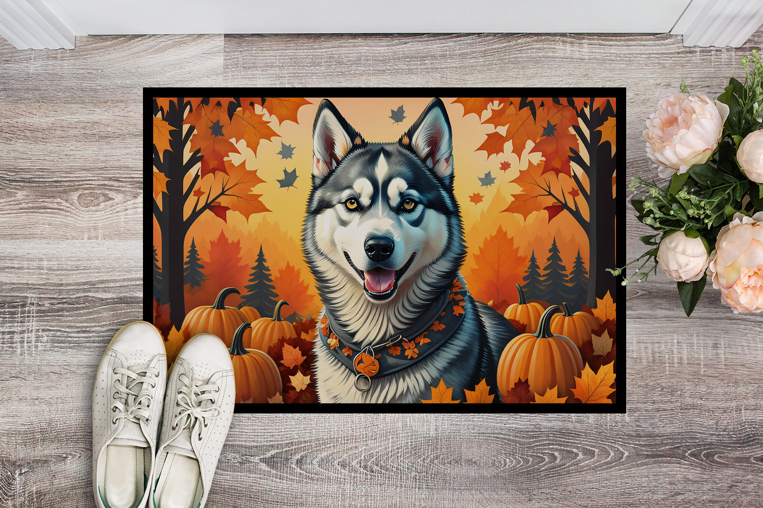 Siberian Husky Fall Indoor or Outdoor Mat 24x36  the-store.com.