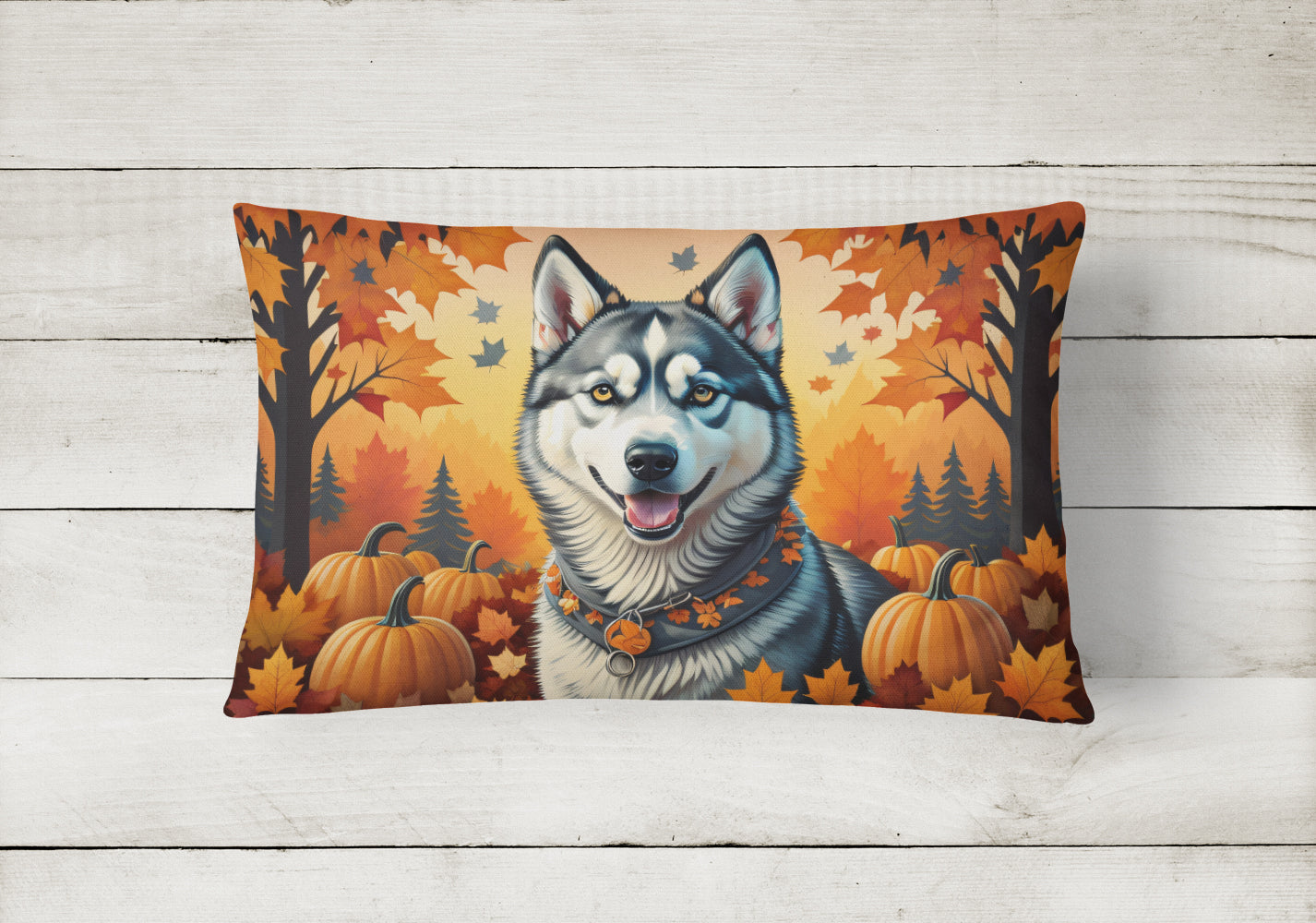 Siberian Husky Fall Fabric Decorative Pillow  the-store.com.