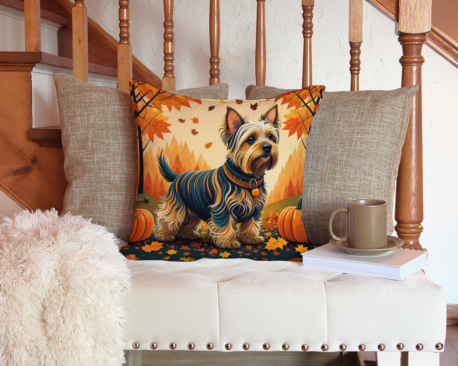 Silky Terrier Fall Fabric Decorative Pillow  the-store.com.