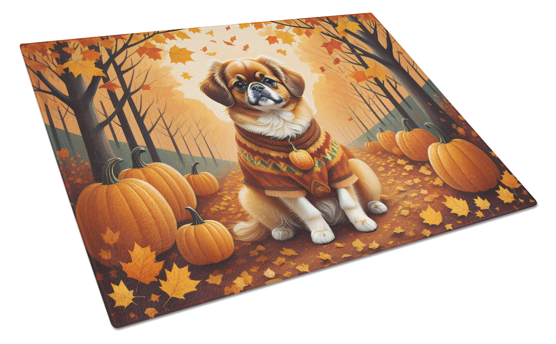 Buy this Tibetan Spaniel Fall Glass Cutting Board Large