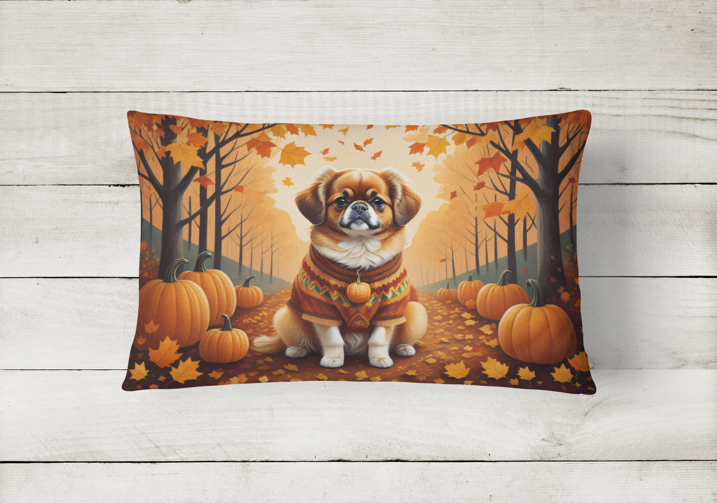 Tibetan Spaniel Fall Fabric Decorative Pillow  the-store.com.