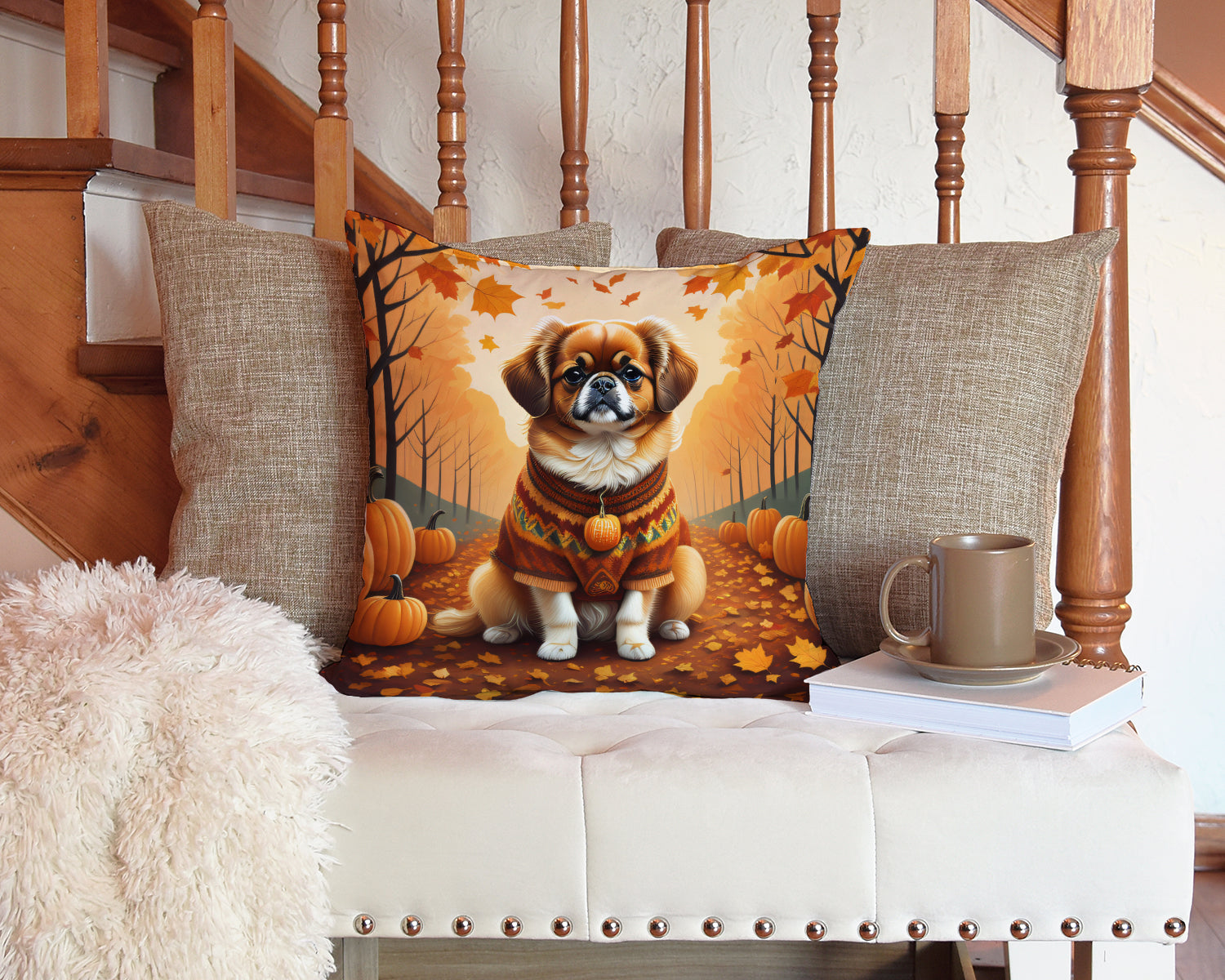 Tibetan Spaniel Fall Fabric Decorative Pillow