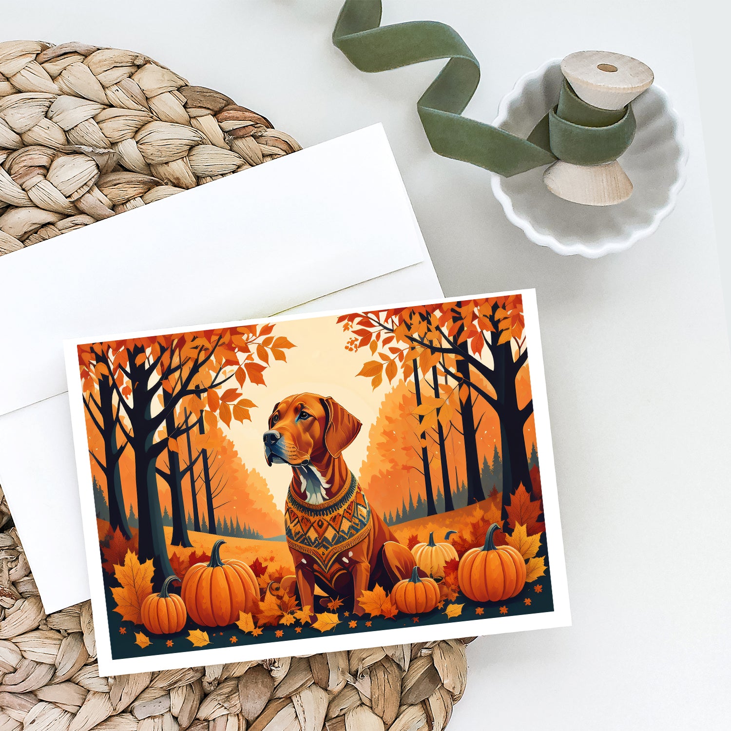 Vizsla Fall Greeting Cards and Envelopes Pack of 8  the-store.com.