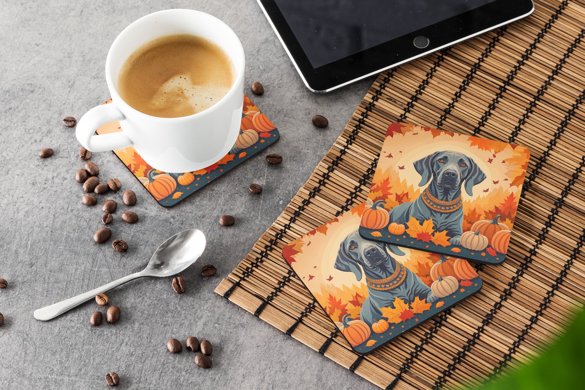 Weimaraner Fall Foam Coaster Set of 4