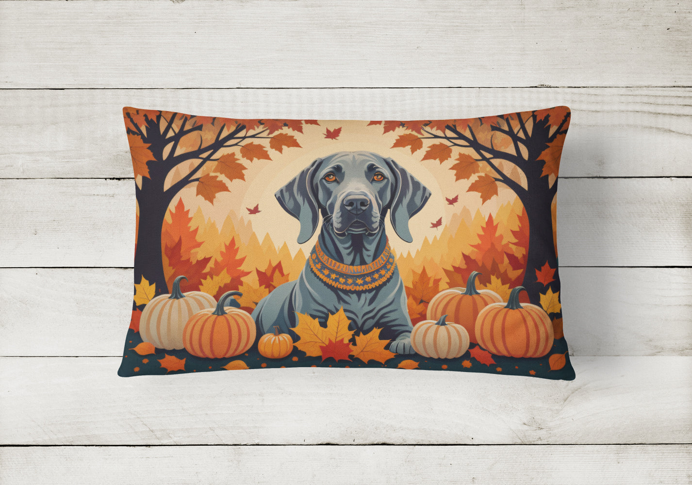 Weimaraner Fall Fabric Decorative Pillow