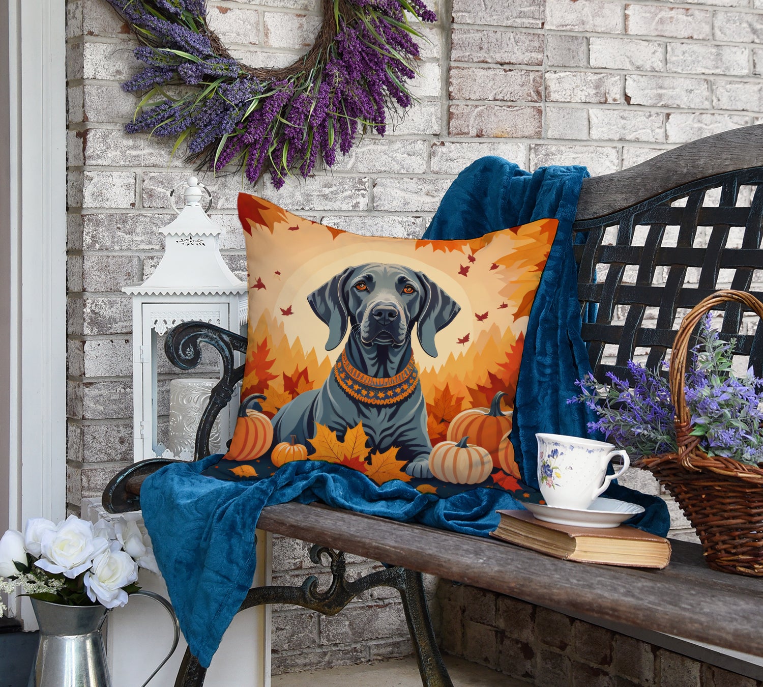 Weimaraner Fall Fabric Decorative Pillow  the-store.com.