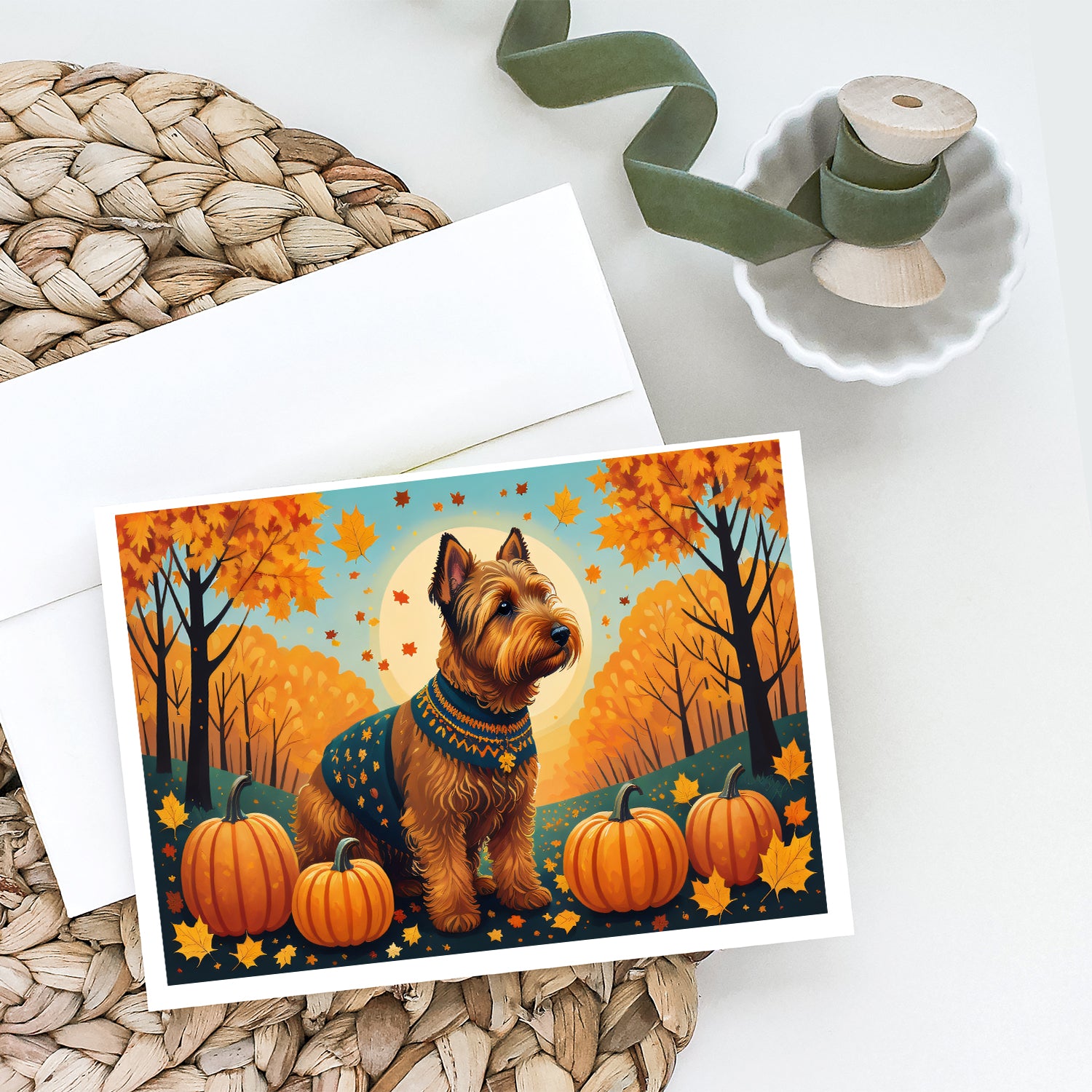 Welsh Terrier Fall Greeting Cards and Envelopes Pack of 8  the-store.com.