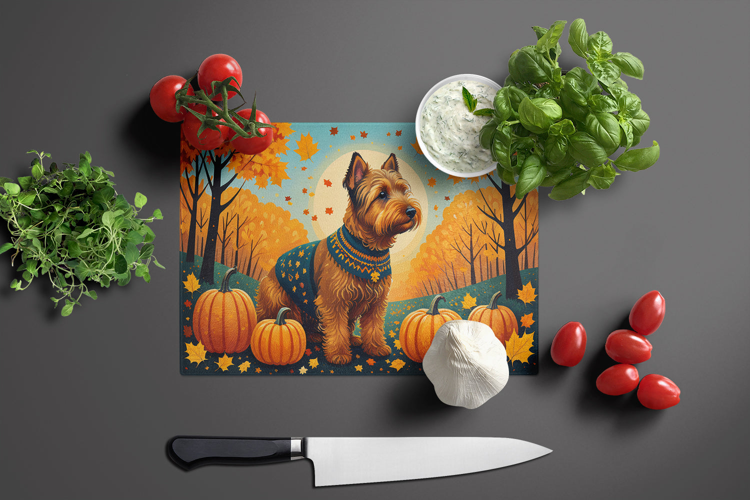 Welsh Terrier Fall Glass Cutting Board Large  the-store.com.