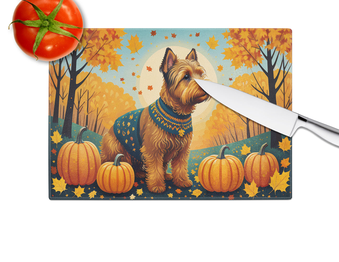 Welsh Terrier Fall Glass Cutting Board Large