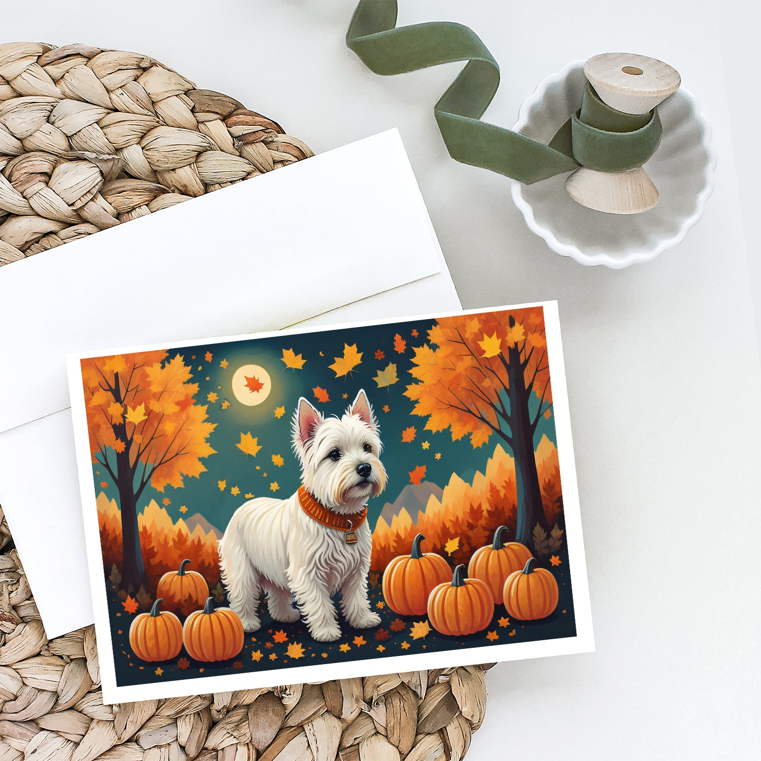 Westie Fall Greeting Cards and Envelopes Pack of 8  the-store.com.