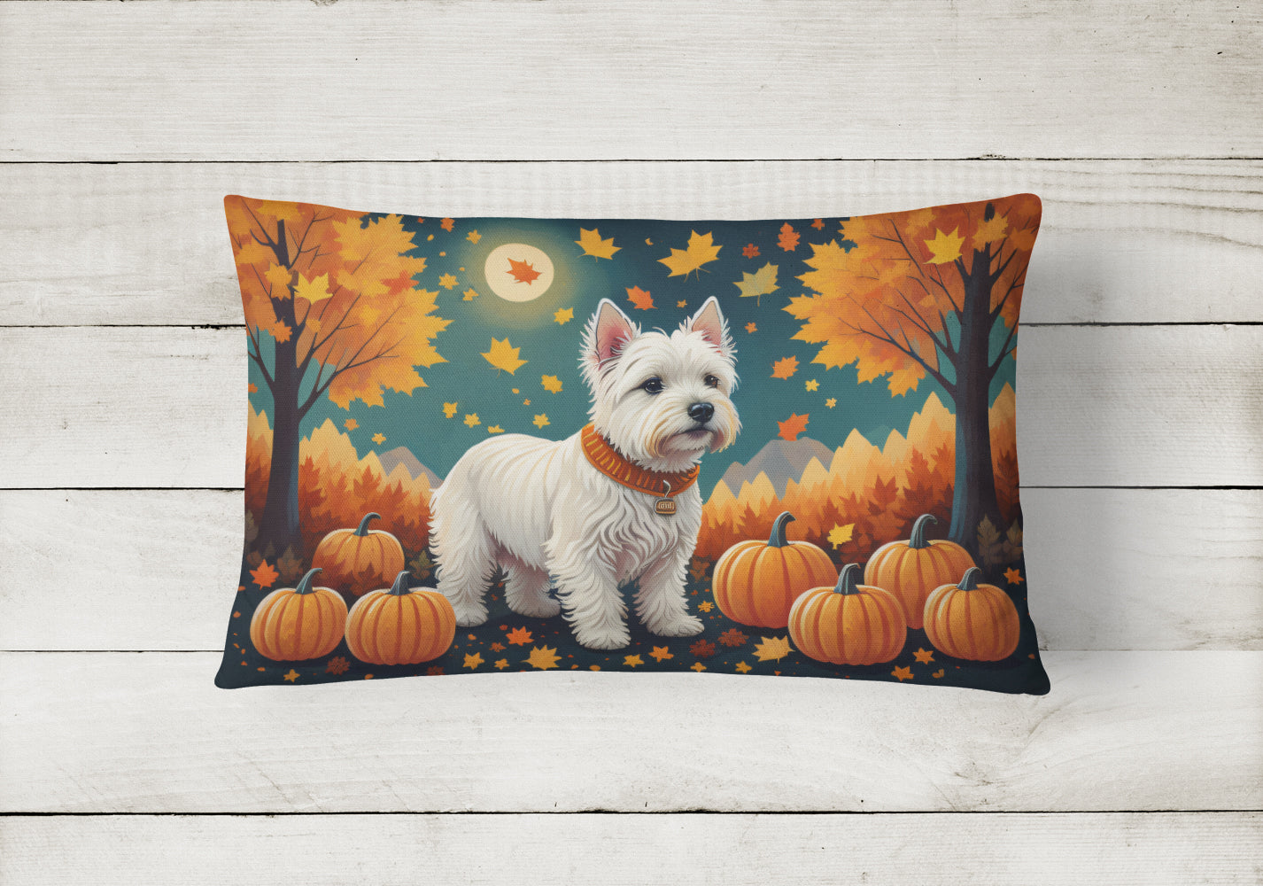 Westie Fall Fabric Decorative Pillow