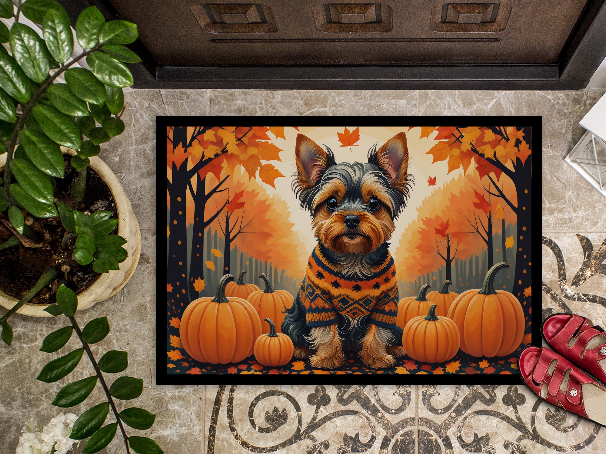 Yorkshire Terrier Fall Indoor or Outdoor Mat 24x36  the-store.com.