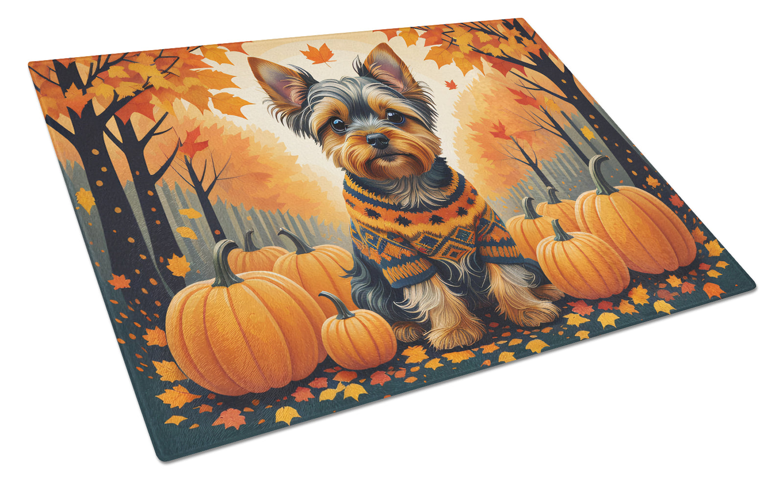 Buy this Yorkshire Terrier Fall Glass Cutting Board Large