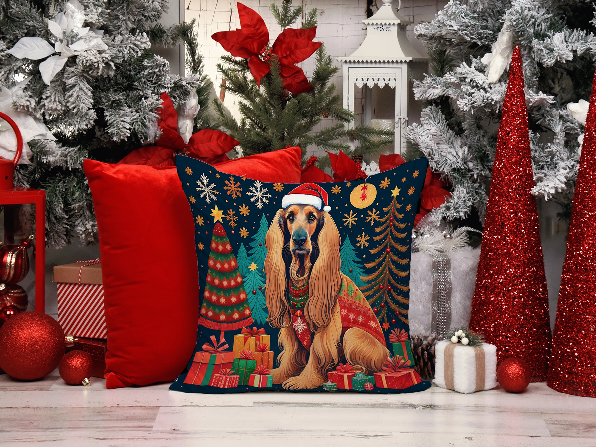 Afghan Hound Christmas Fabric Decorative Pillow  the-store.com.