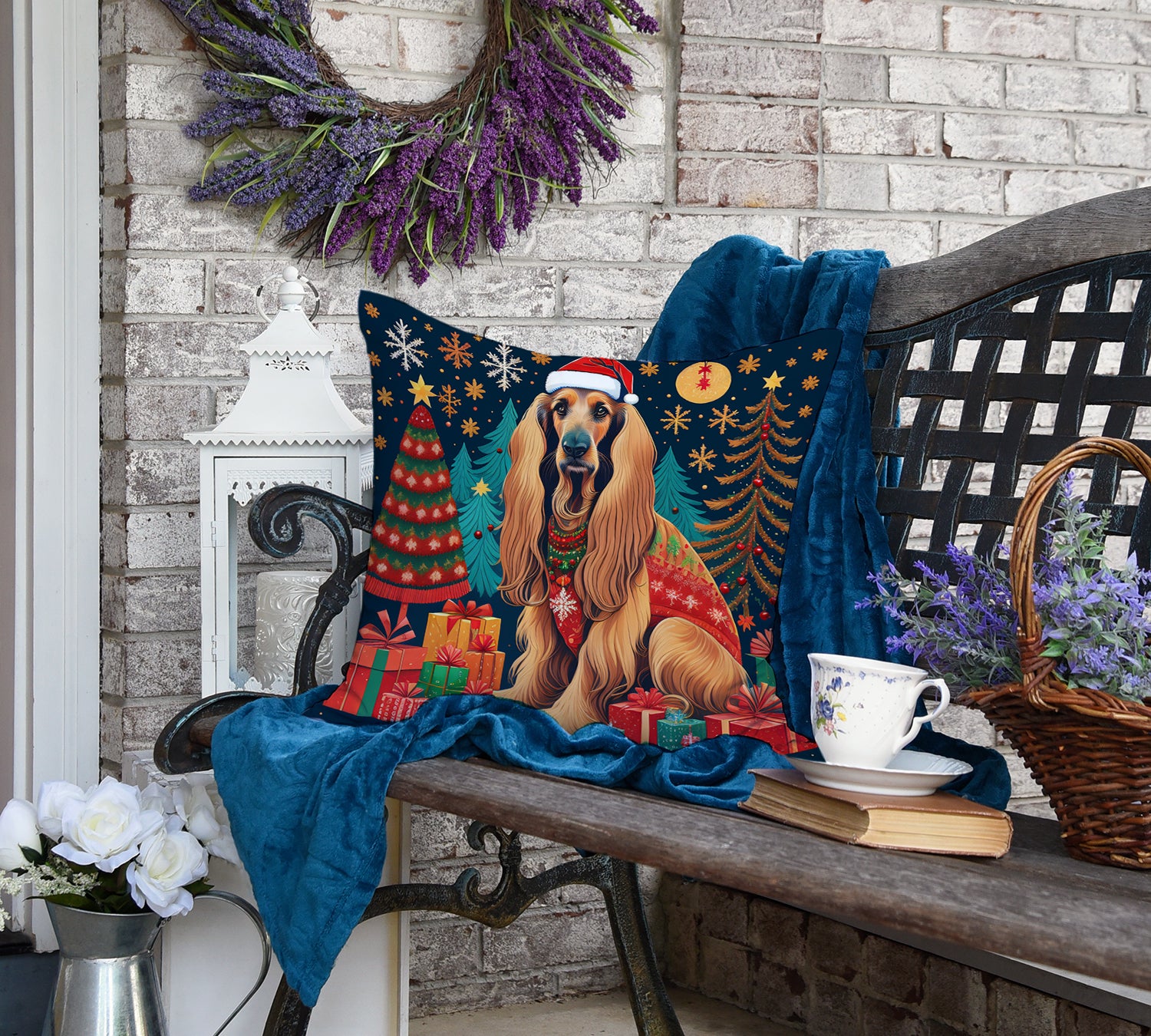 Afghan Hound Christmas Fabric Decorative Pillow  the-store.com.