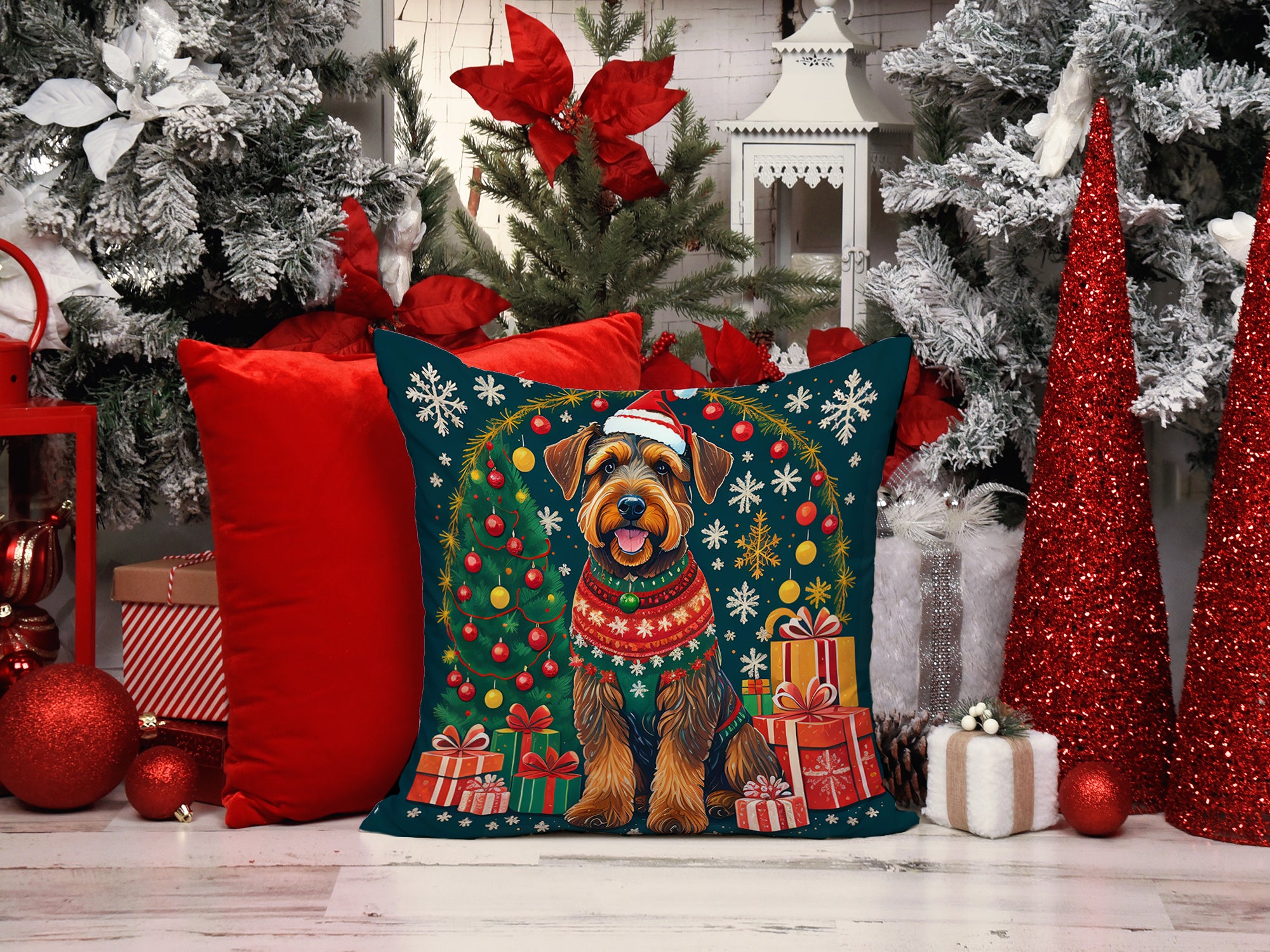 Airedale Terrier Christmas Fabric Decorative Pillow  the-store.com.