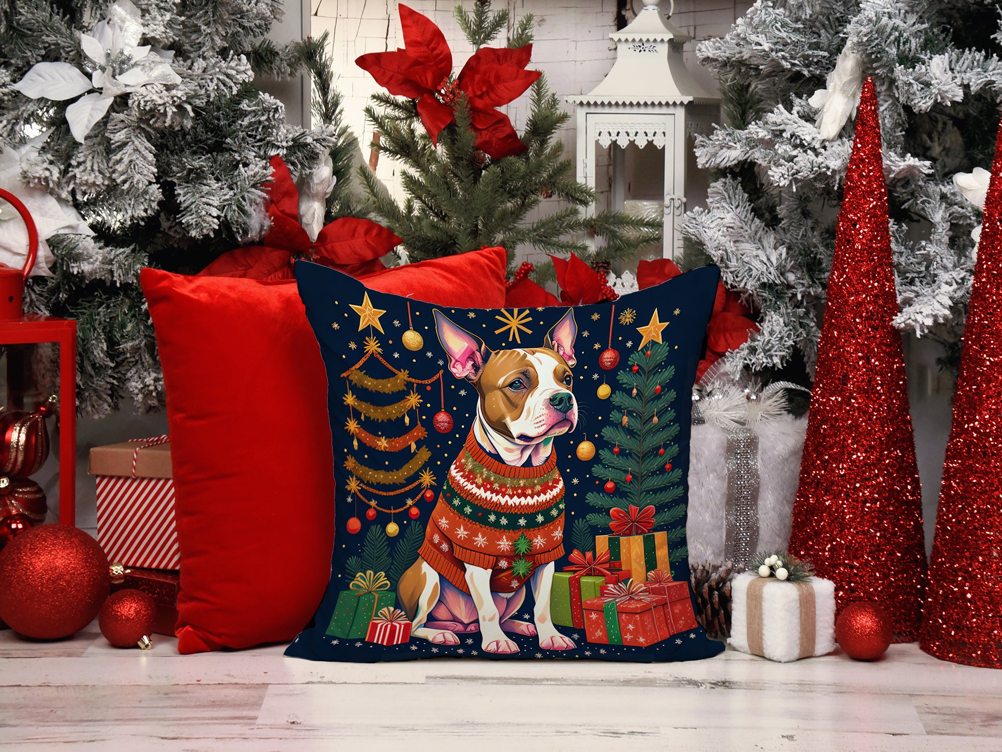 Pit Bull Terrier Christmas Fabric Decorative Pillow  the-store.com.
