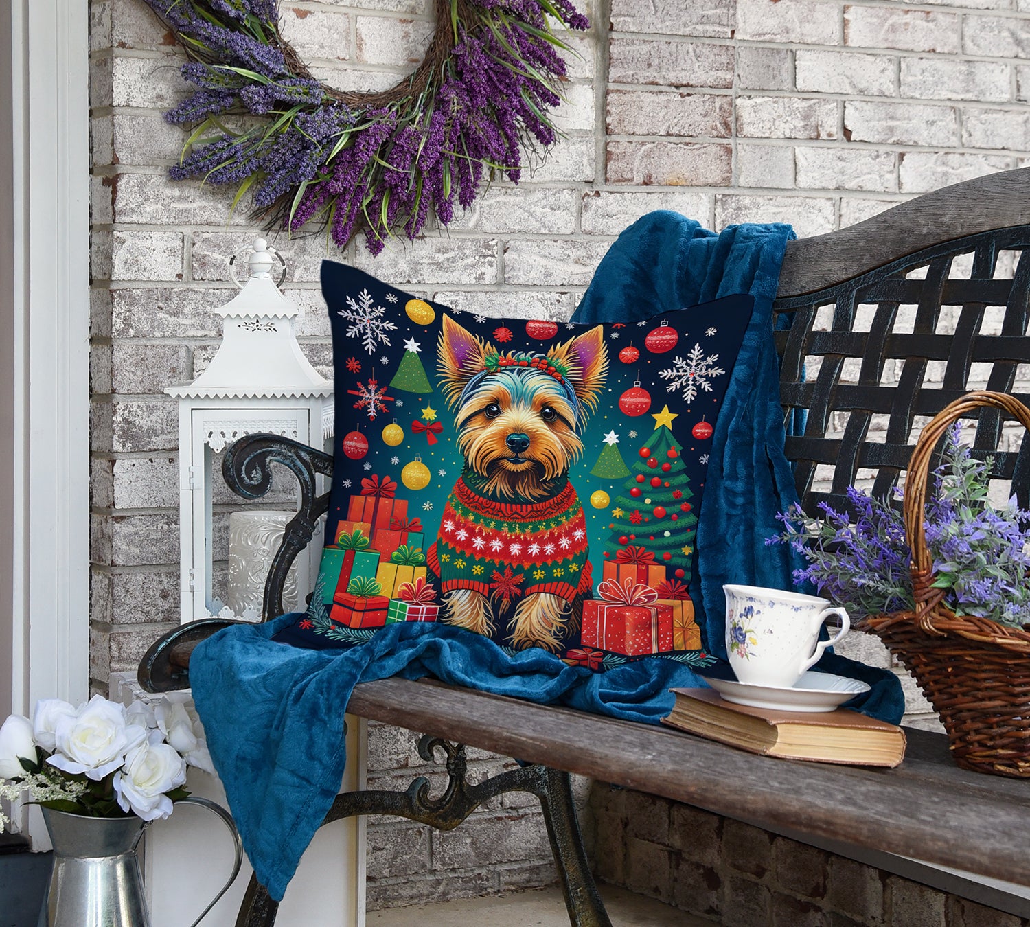 Australian Terrier Christmas Fabric Decorative Pillow  the-store.com.