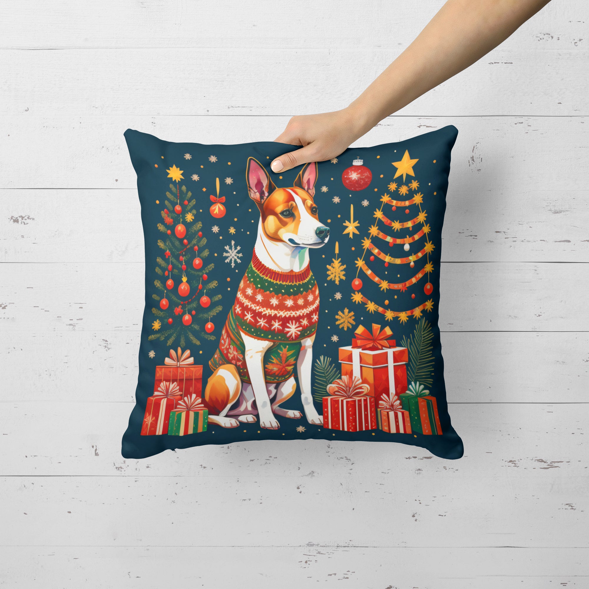 Basenji Christmas Fabric Decorative Pillow