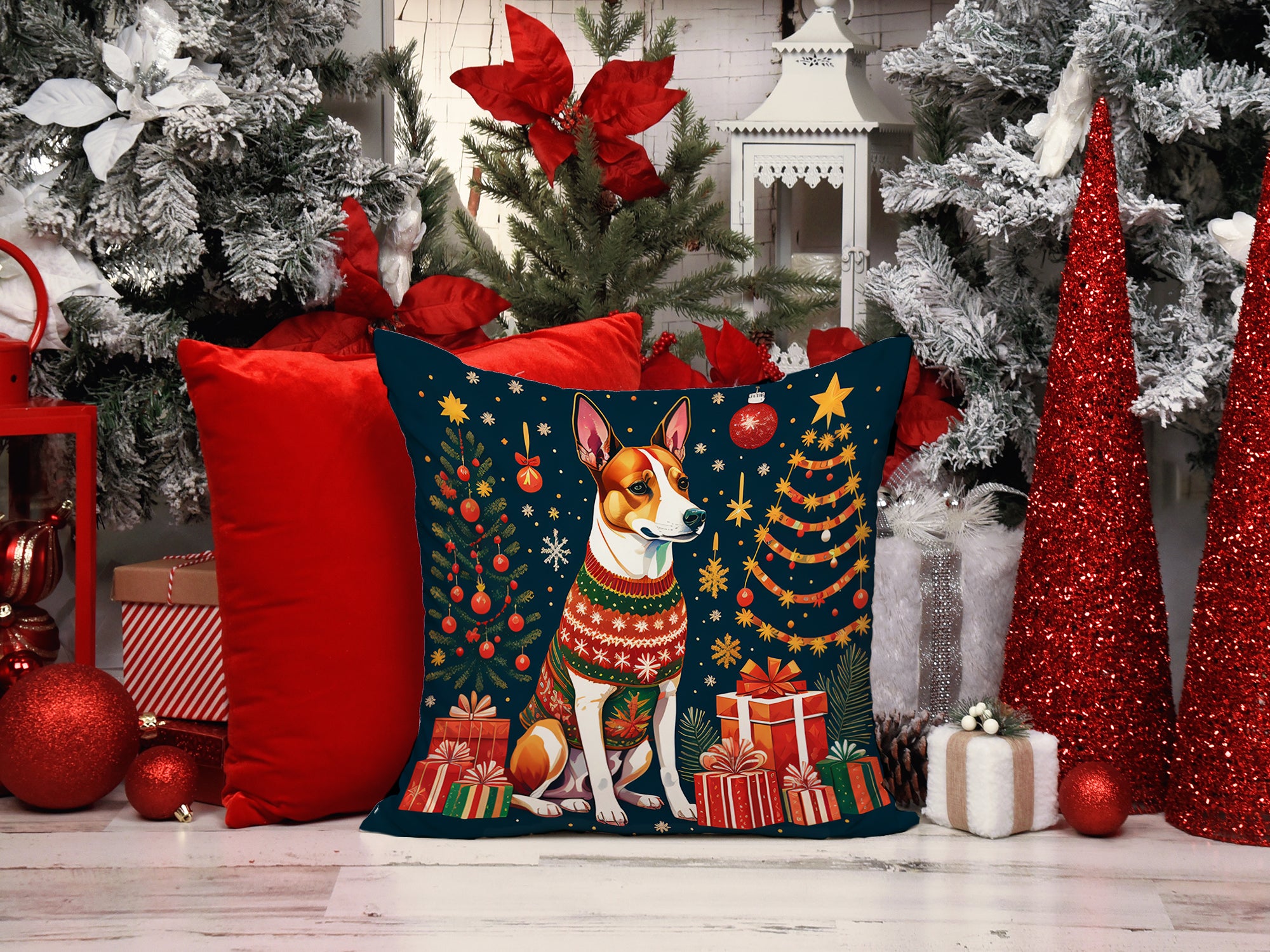 Basenji Christmas Fabric Decorative Pillow