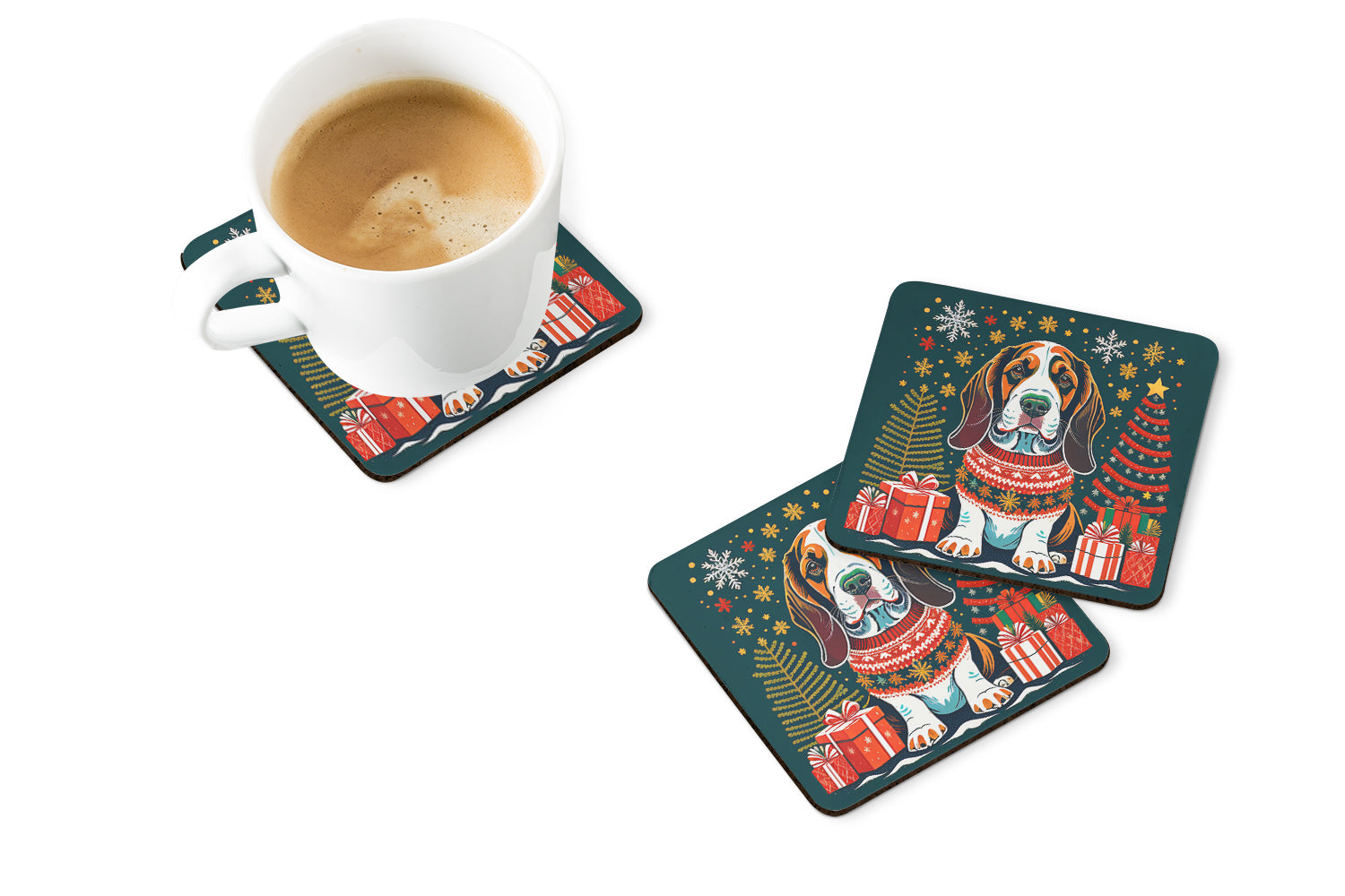 Buy this Basset Hound Christmas Foam Coasters