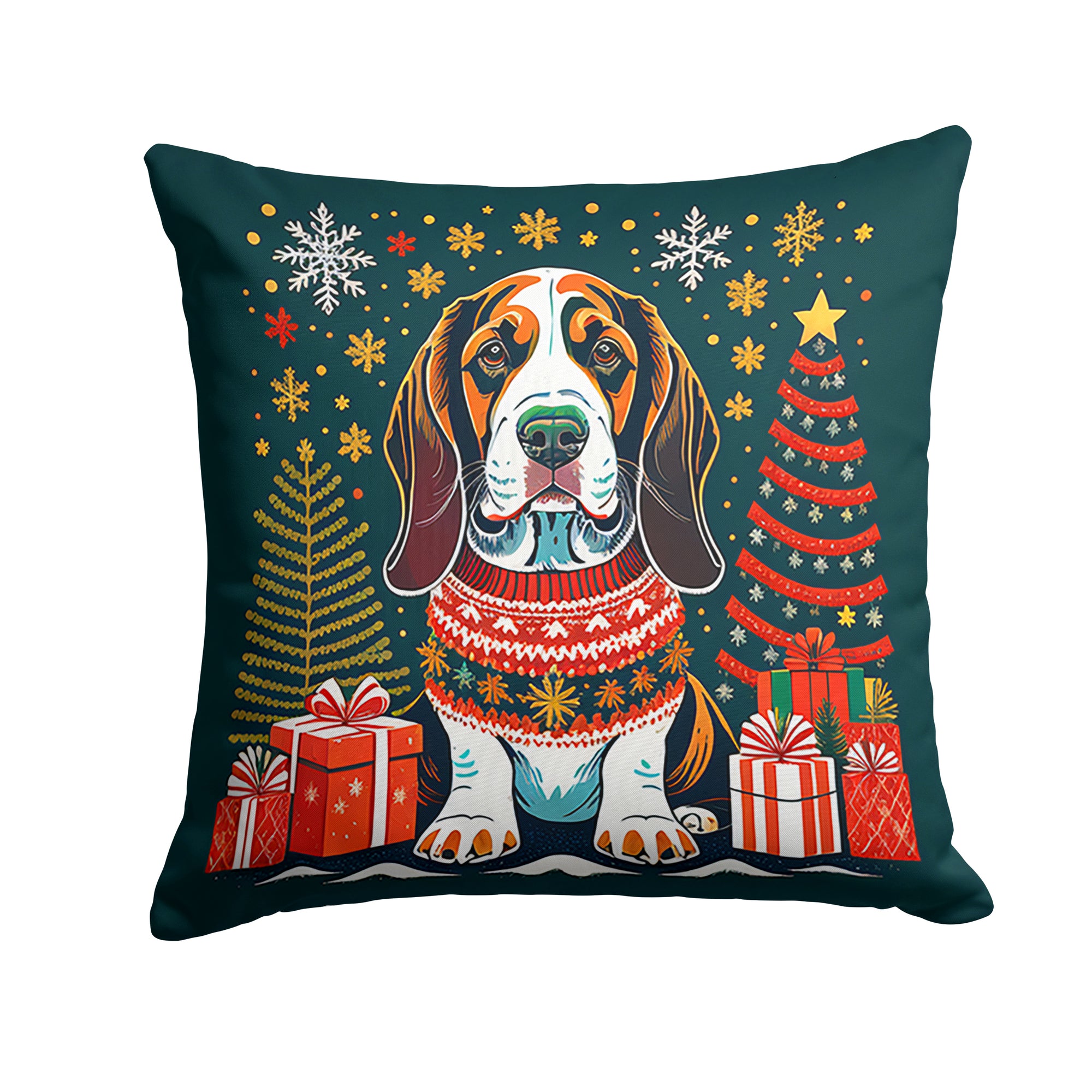 Buy this Basset Hound Christmas Fabric Decorative Pillow