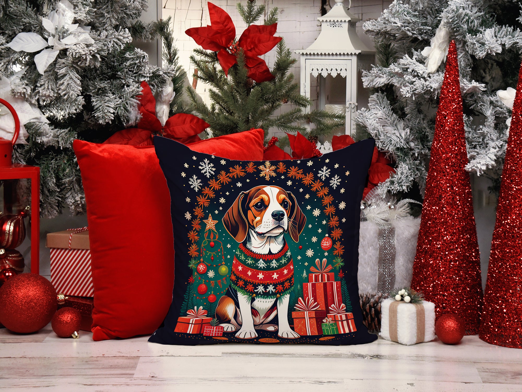 Beagle Christmas Fabric Decorative Pillow  the-store.com.