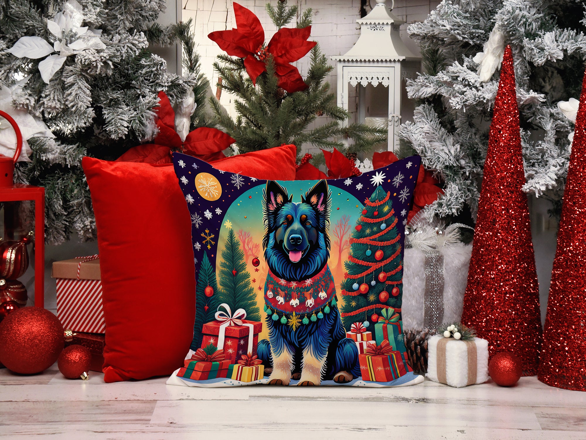 Buy this Belgian Sheepdog Christmas Fabric Decorative Pillow