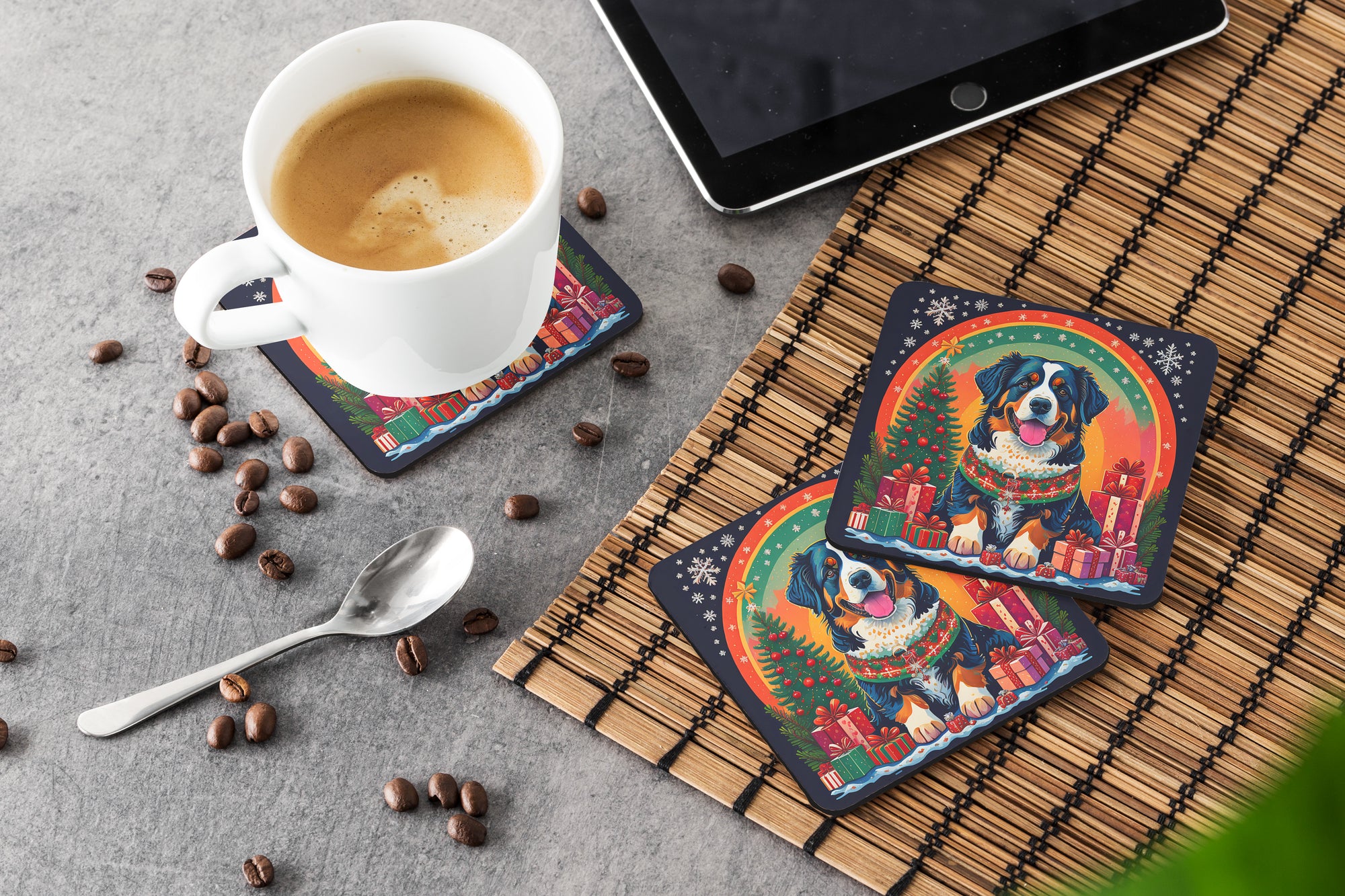 Bernese Mountain Dog Christmas Foam Coasters