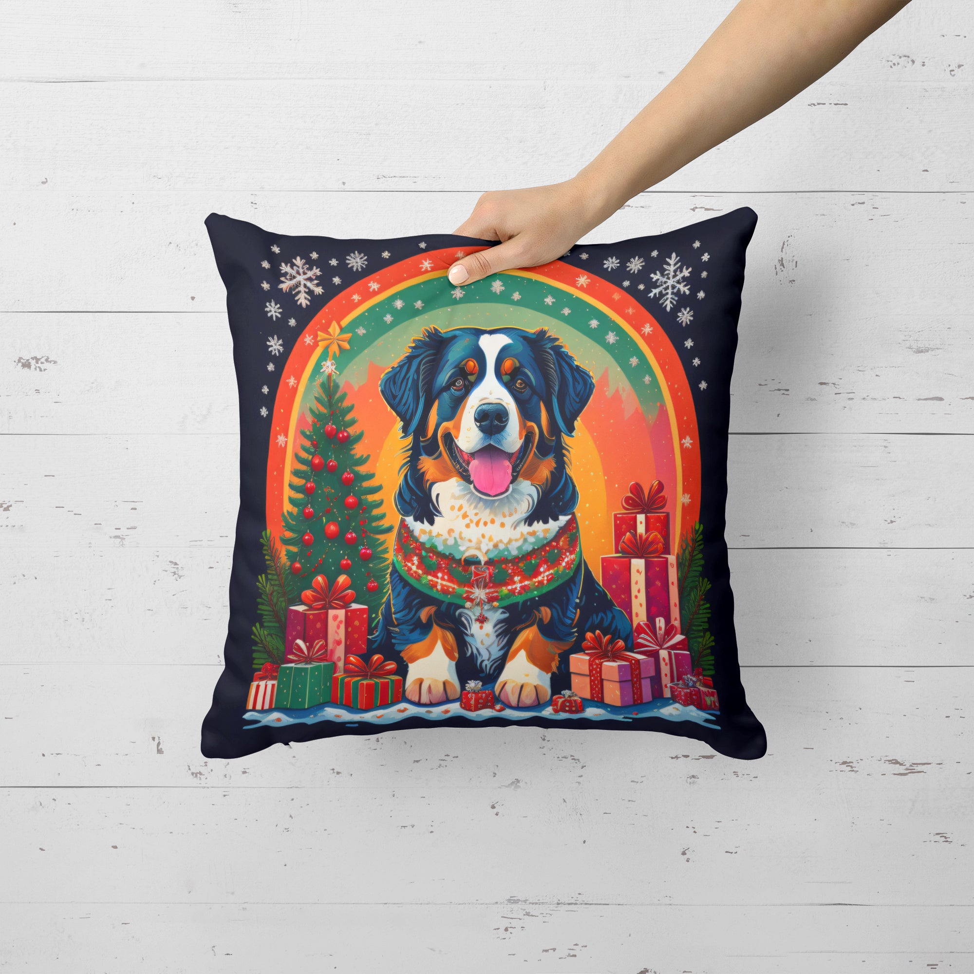 Bernese Mountain Dog Christmas Fabric Decorative Pillow