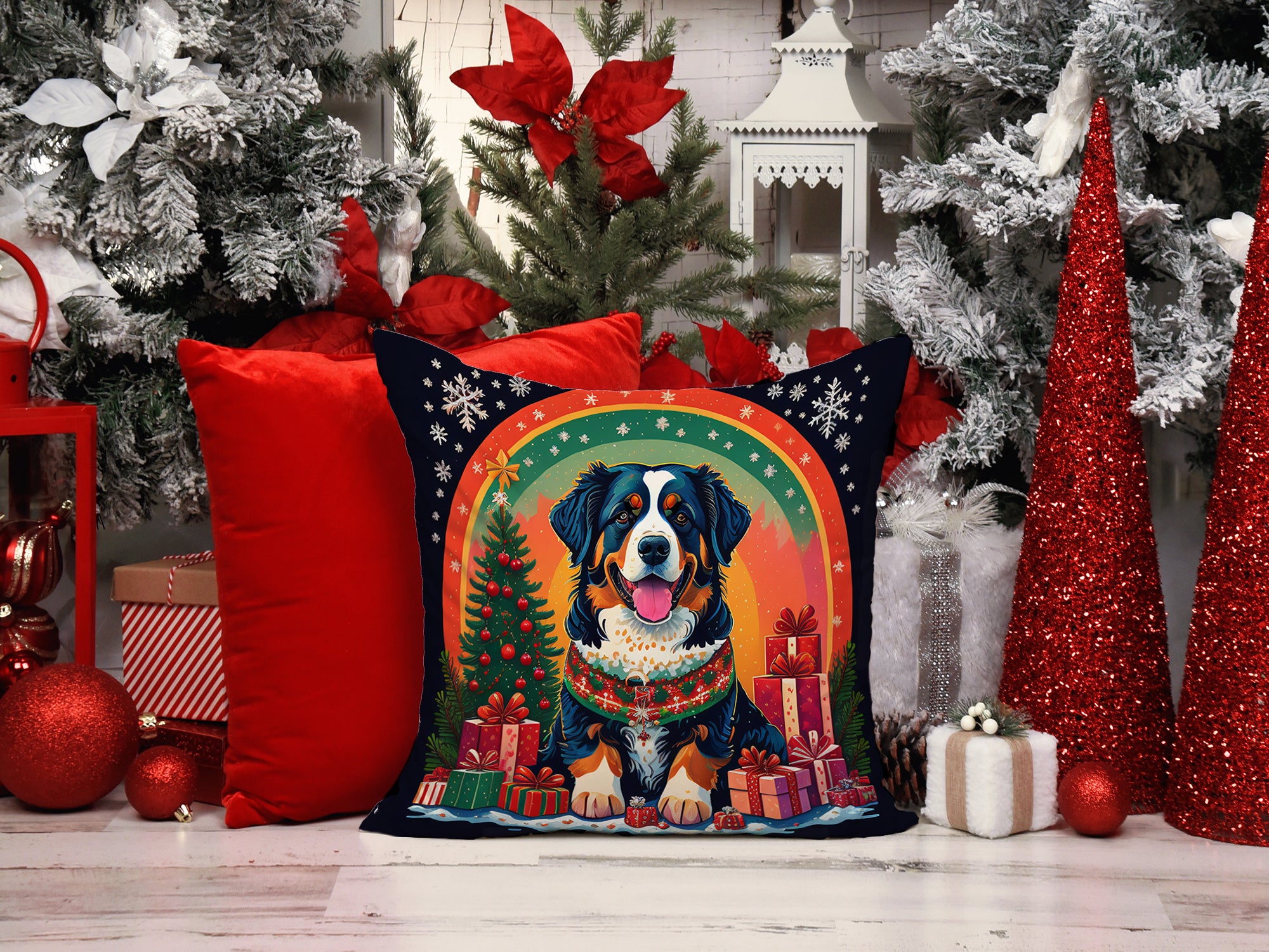 Bernese Mountain Dog Christmas Fabric Decorative Pillow  the-store.com.