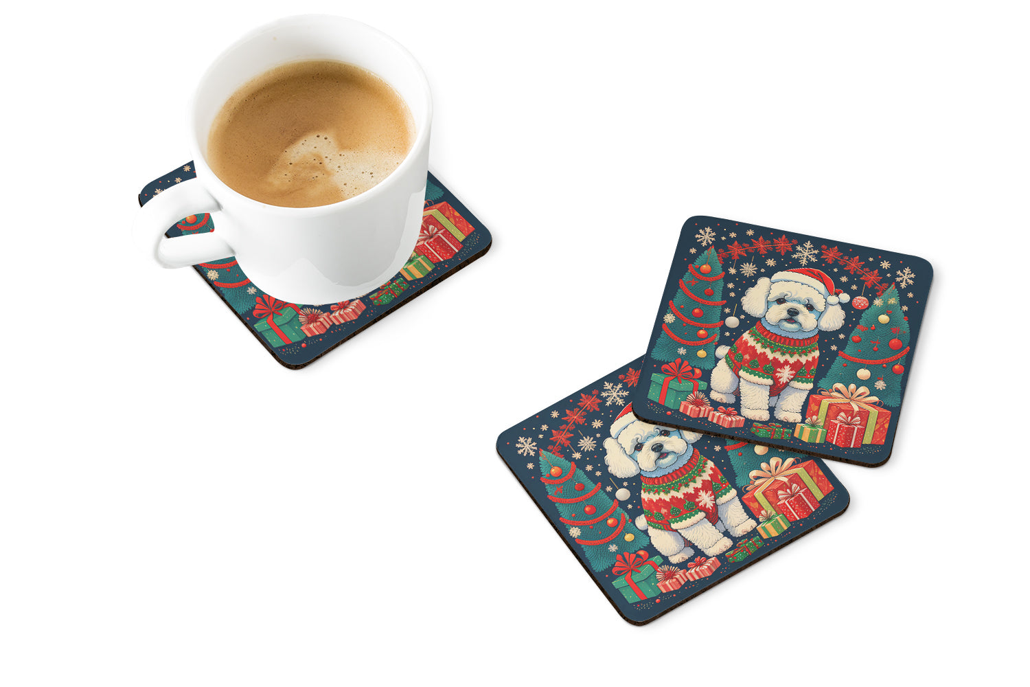 Buy this Bichon Frise Christmas Foam Coasters