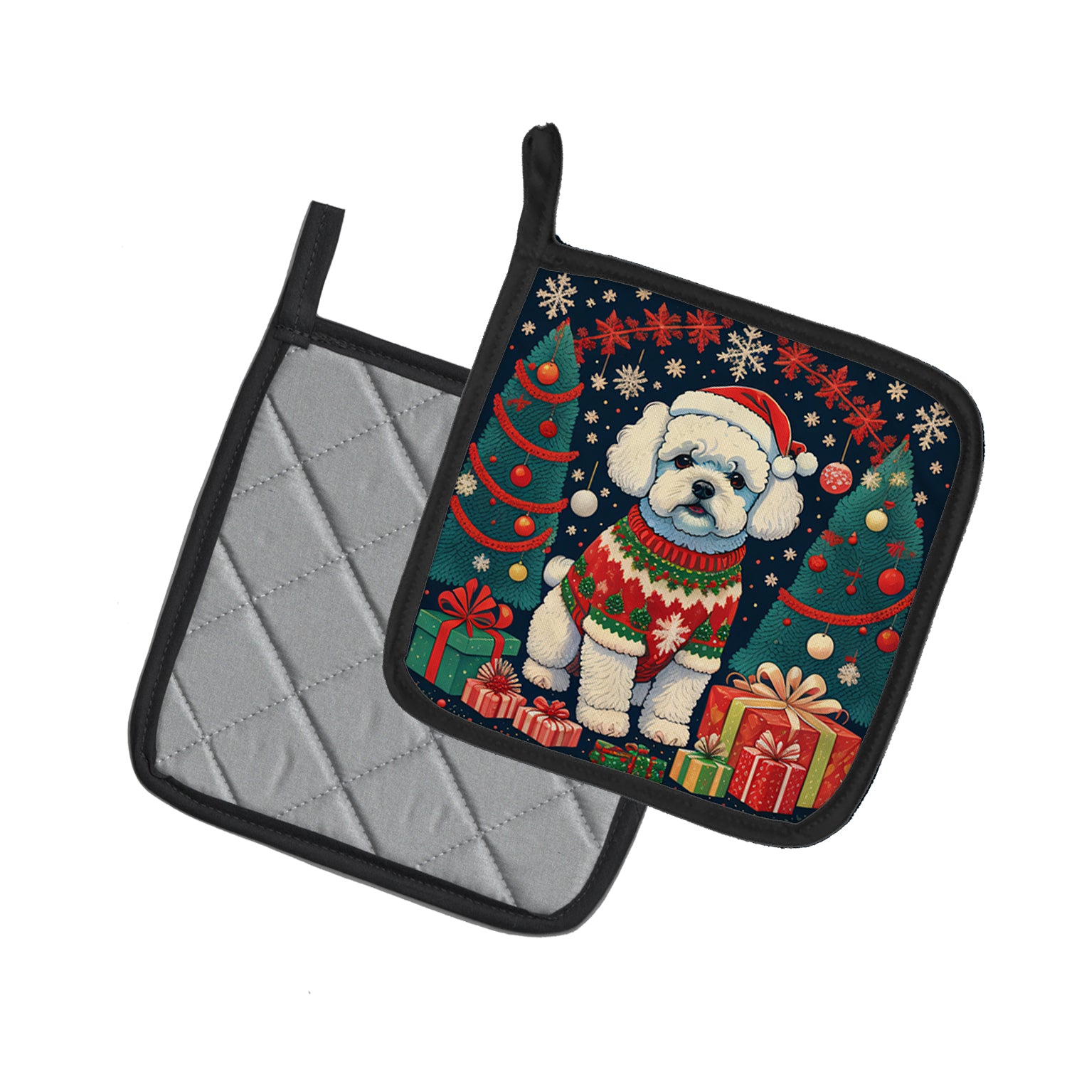 Bichon Frise Christmas Pair of Pot Holders  the-store.com.