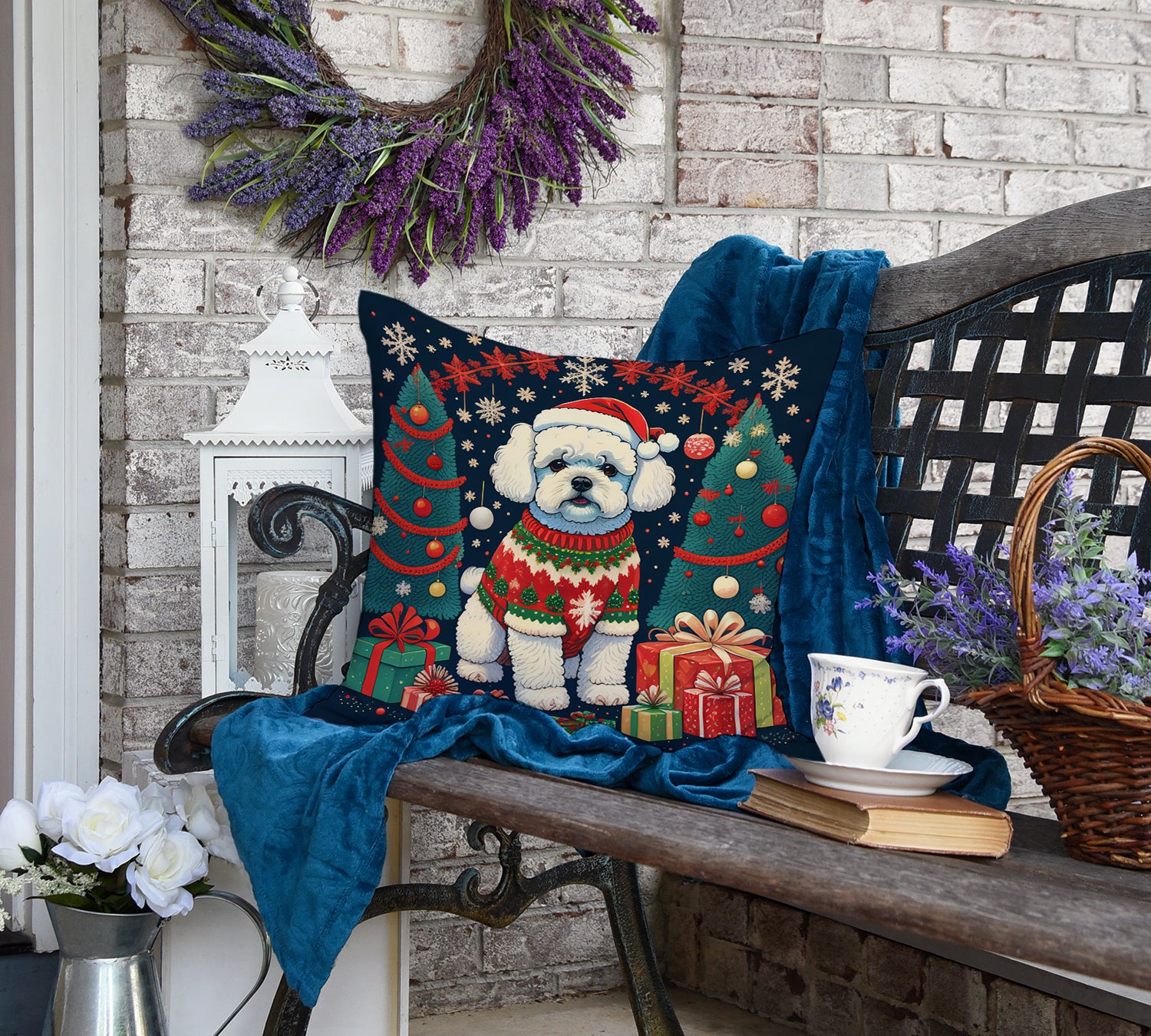 Bichon Frise Christmas Fabric Decorative Pillow