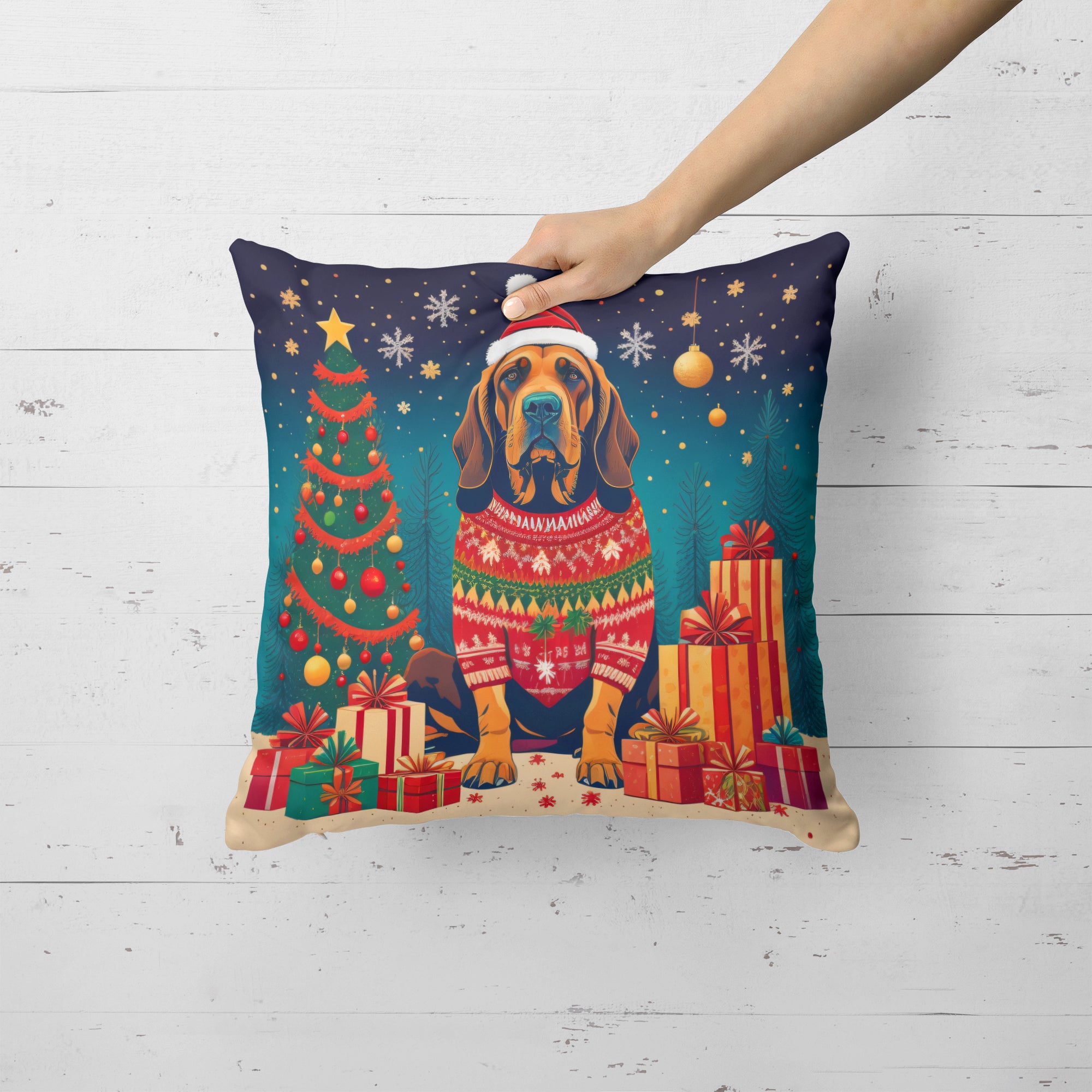 Buy this Bloodhound Christmas Fabric Decorative Pillow