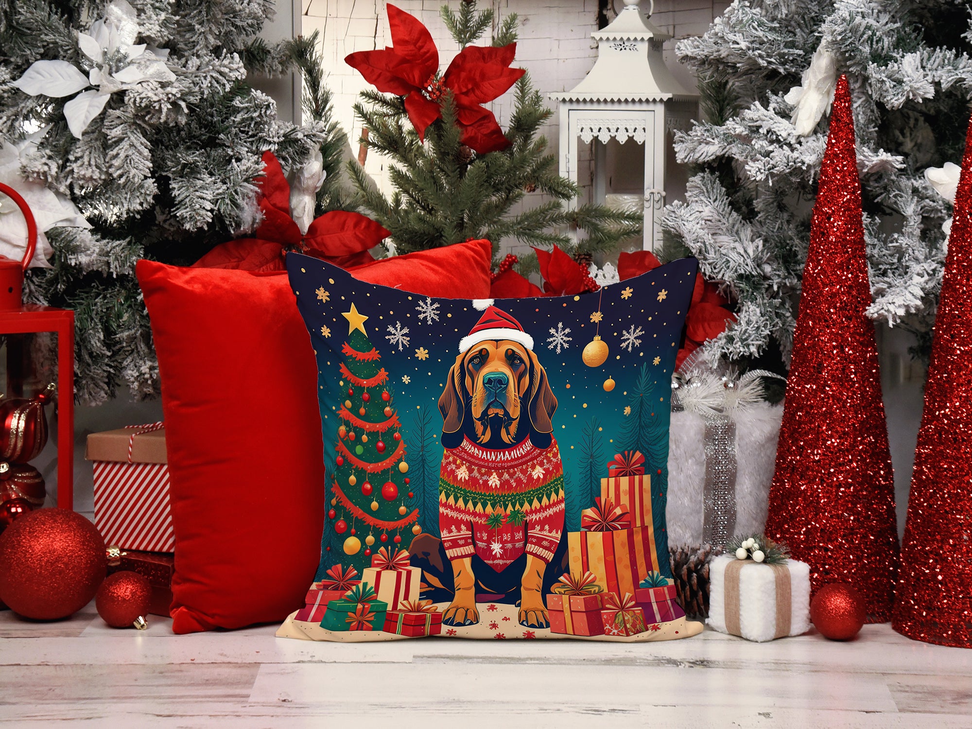Bloodhound Christmas Fabric Decorative Pillow  the-store.com.