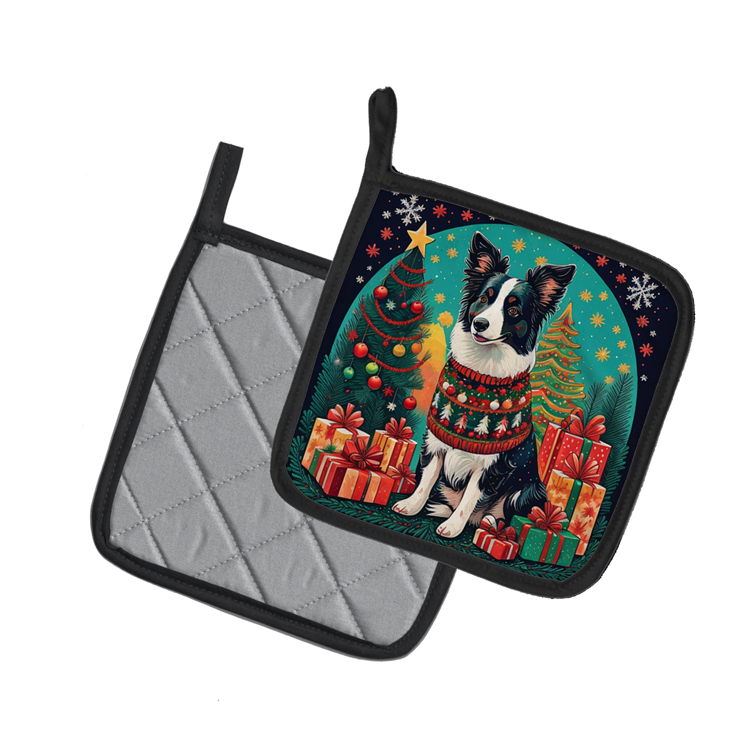 Border Collie Christmas Pair of Pot Holders  the-store.com.