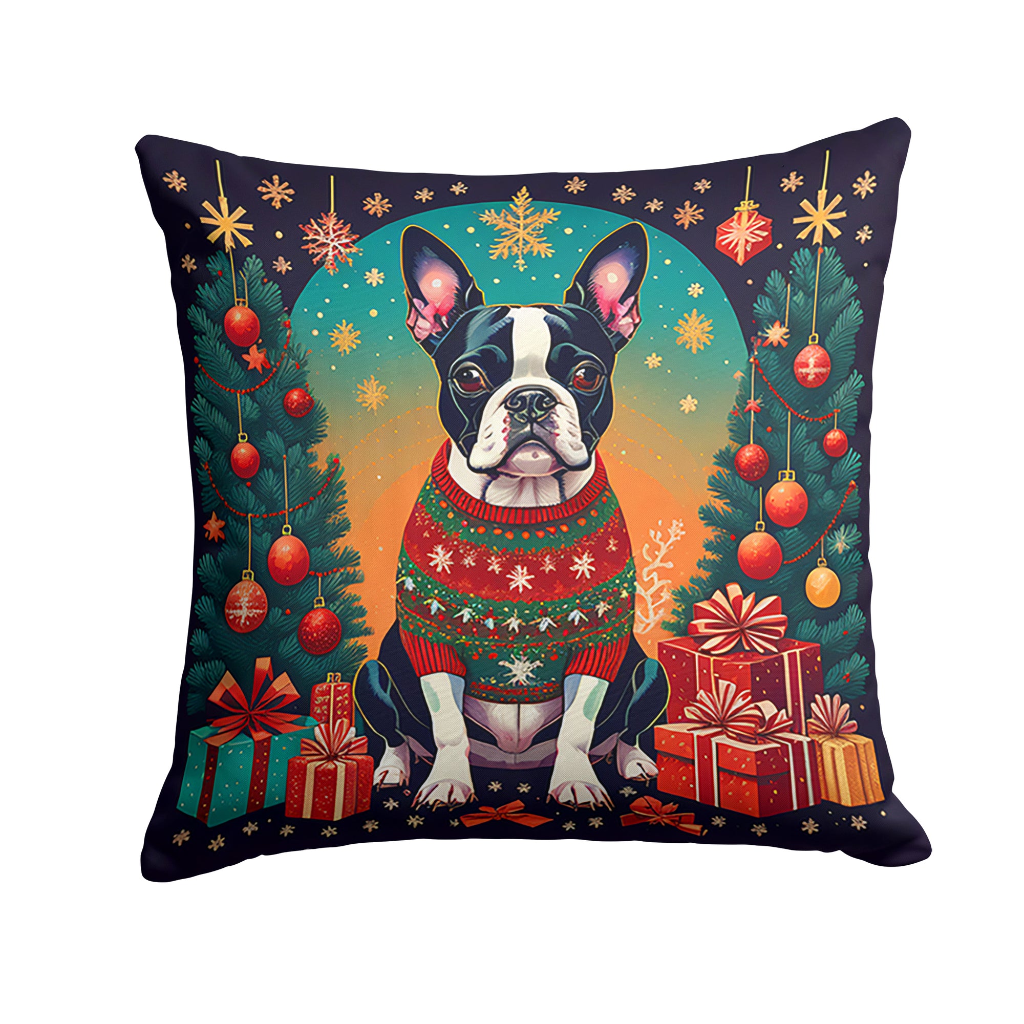 Buy this Boston Terrier Christmas Fabric Decorative Pillow