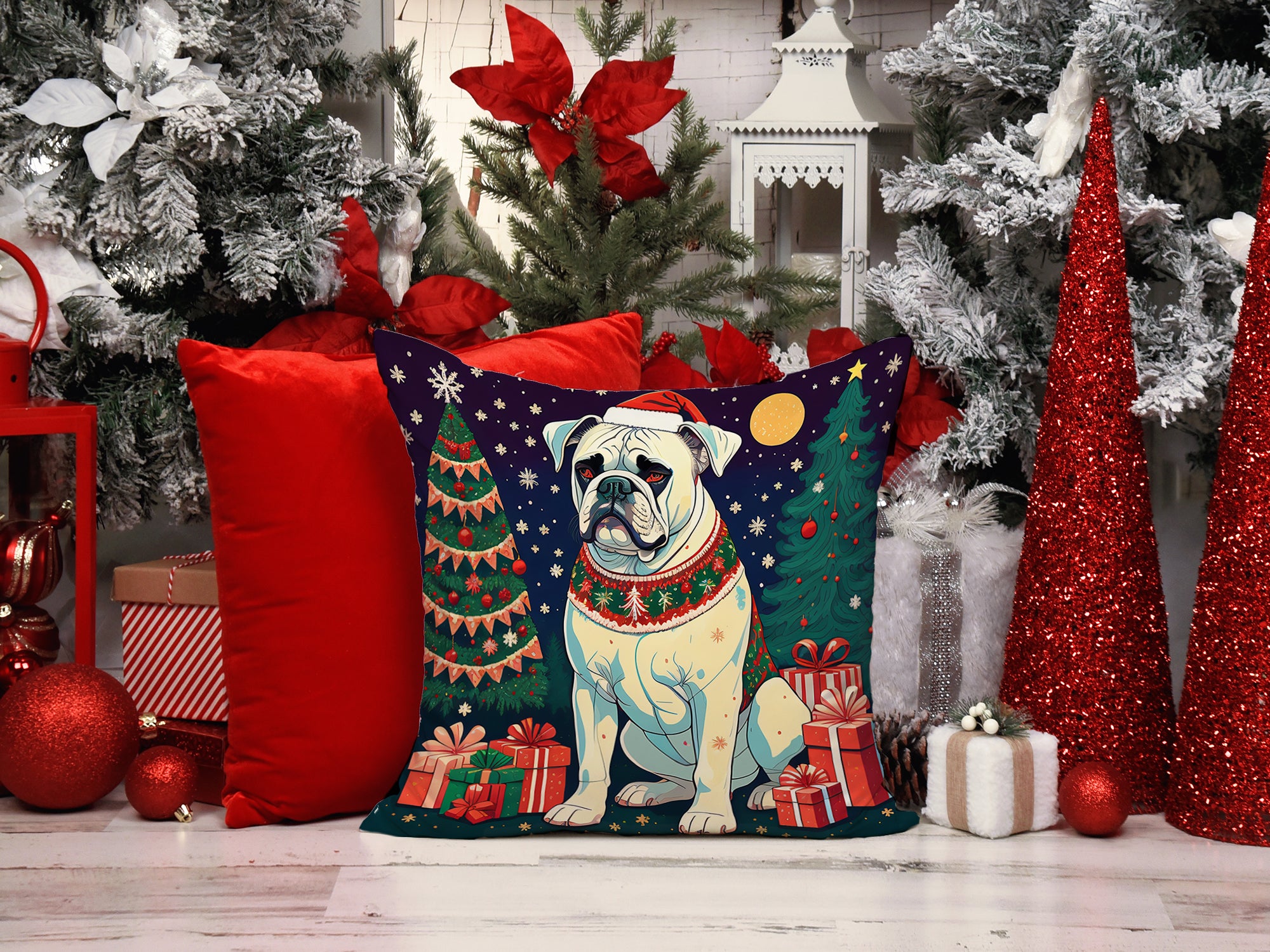 Buy this White Boxer Christmas Fabric Decorative Pillow