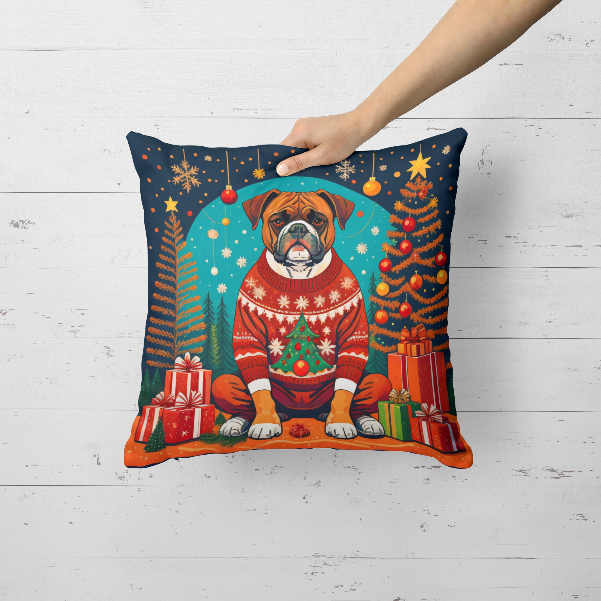 Buy this Boxer Christmas Fabric Decorative Pillow