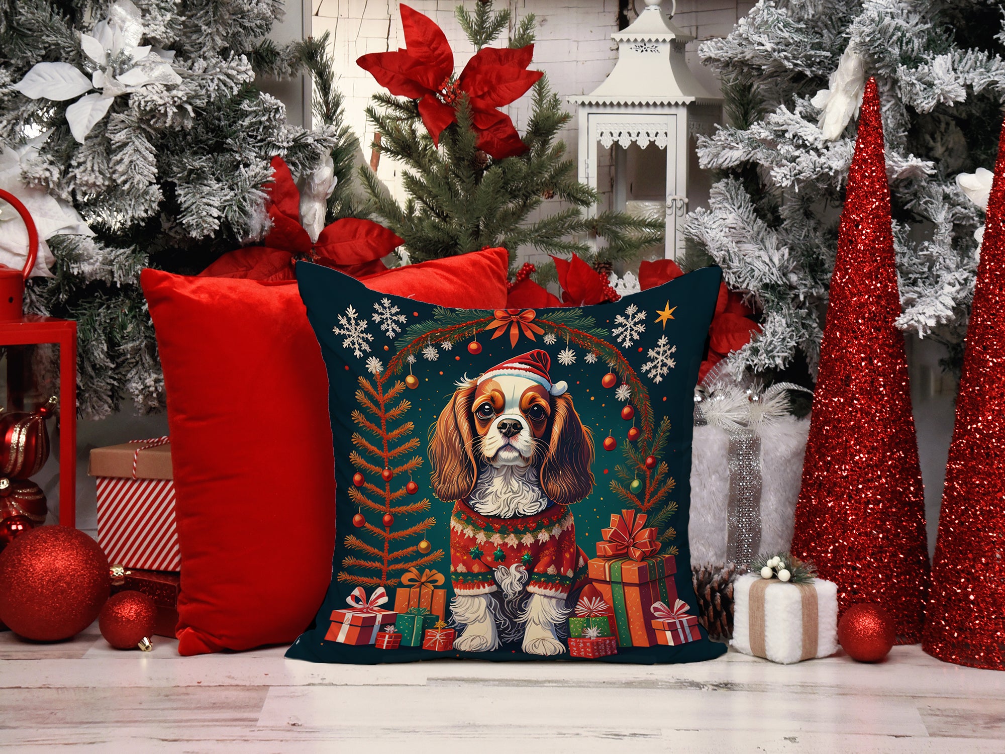 Cavalier King Charles Spaniel Christmas Fabric Decorative Pillow  the-store.com.
