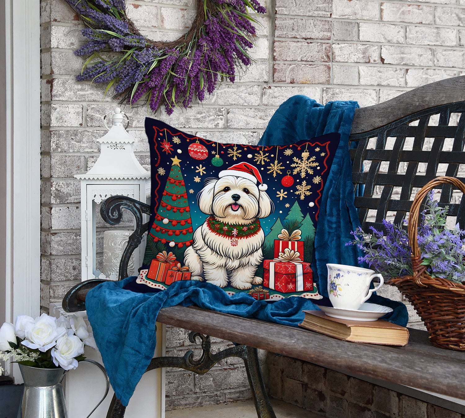 Coton De Tulear Christmas Fabric Decorative Pillow