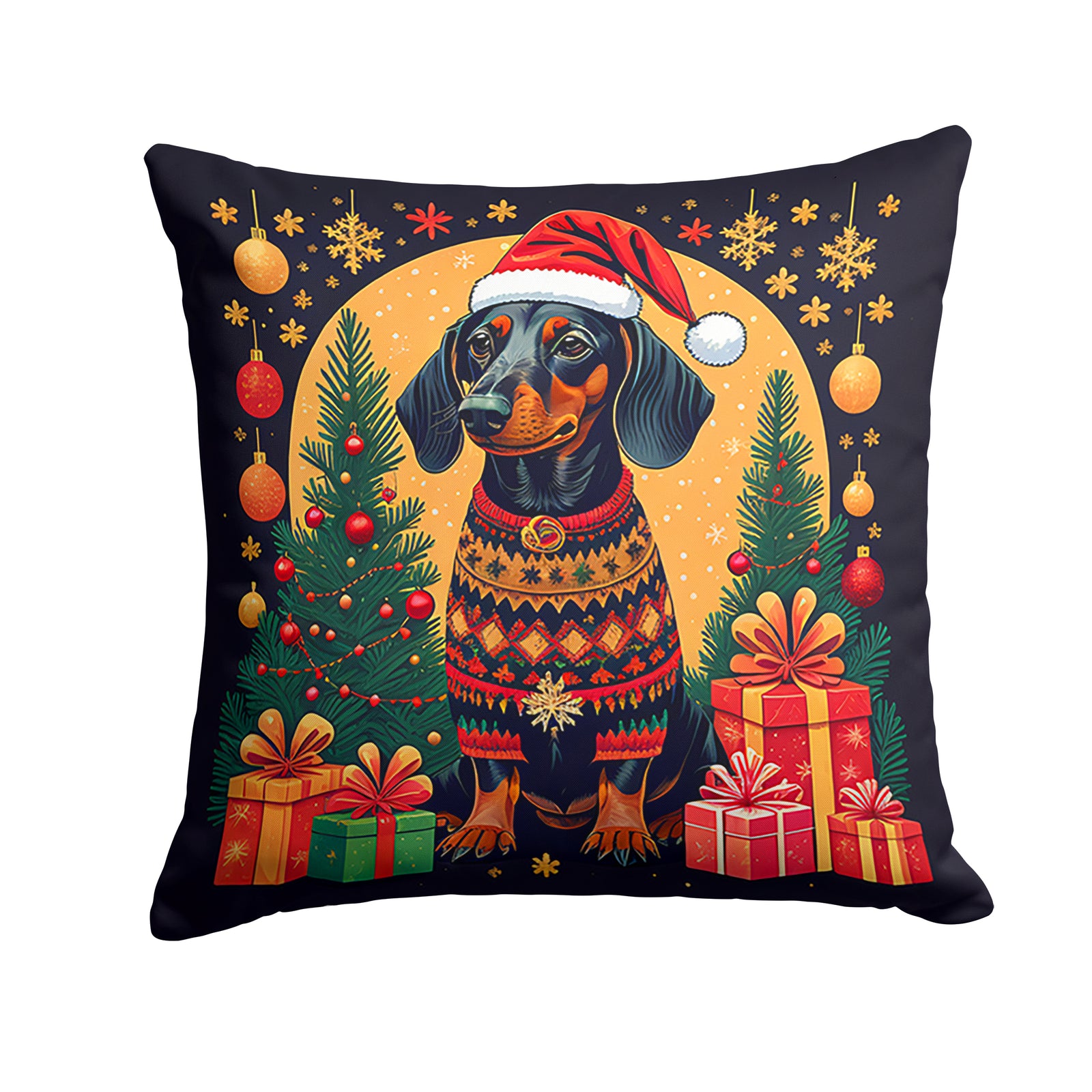 Buy this Black and Tan Dachshund Christmas Fabric Decorative Pillow