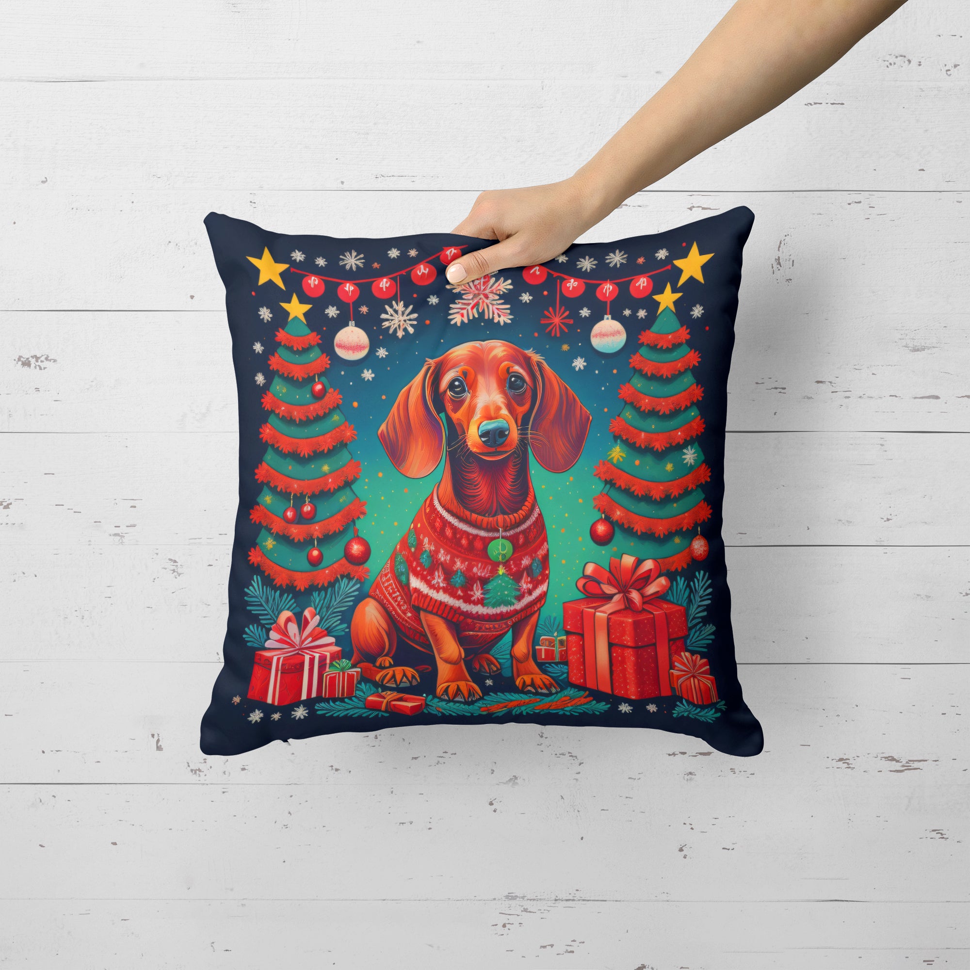 Buy this Dachshund Christmas Fabric Decorative Pillow