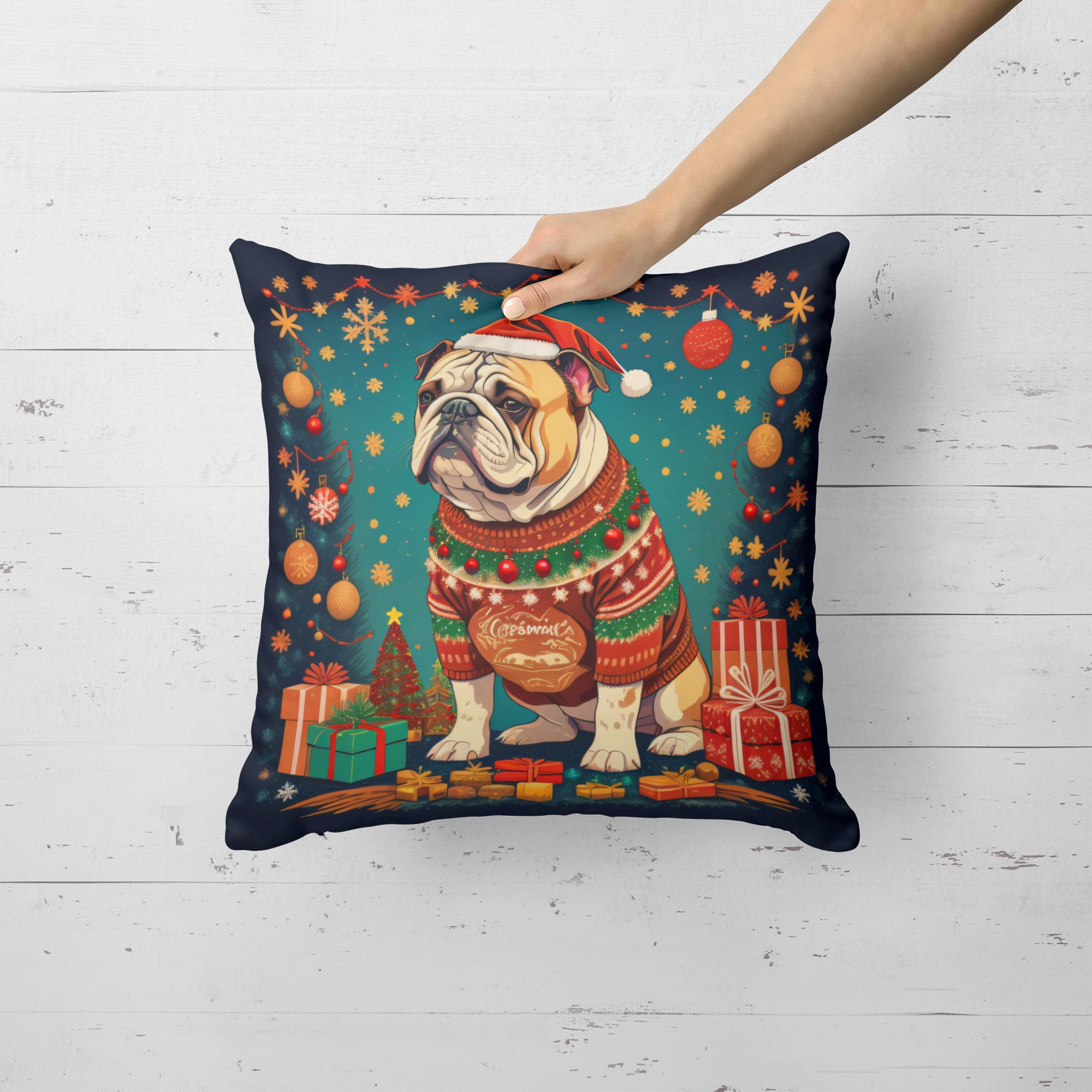 English Bulldog Christmas Fabric Decorative Pillow  the-store.com.