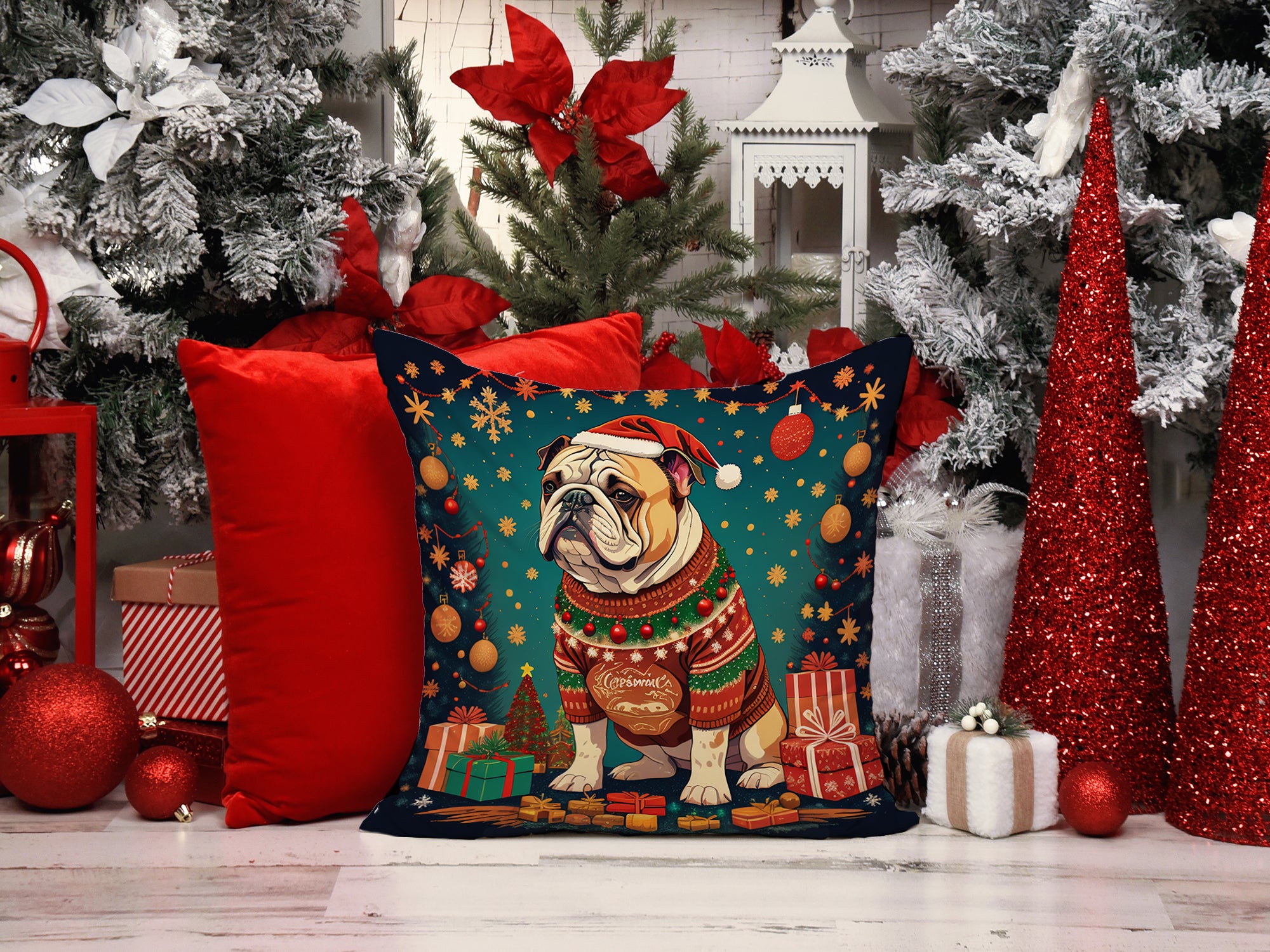 English Bulldog Christmas Fabric Decorative Pillow  the-store.com.